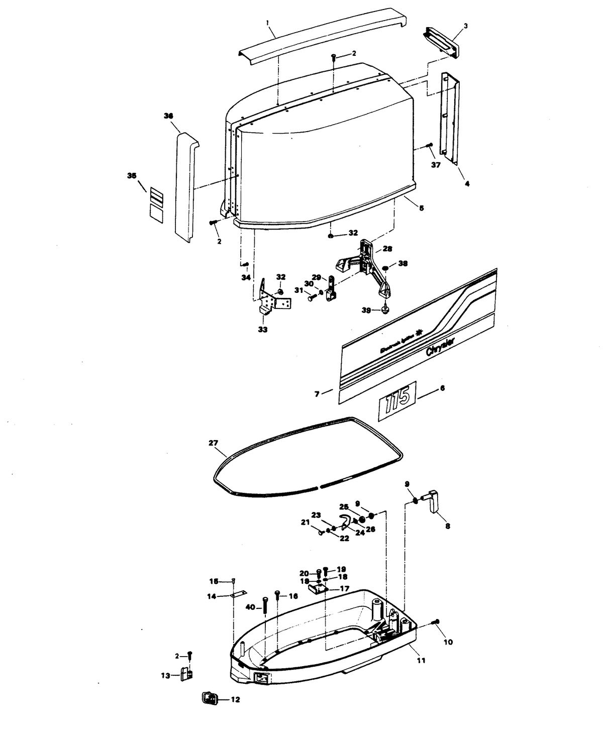 CHRYSLER 115 H.P. ENGINE COVER AND SUPPORT PLATE