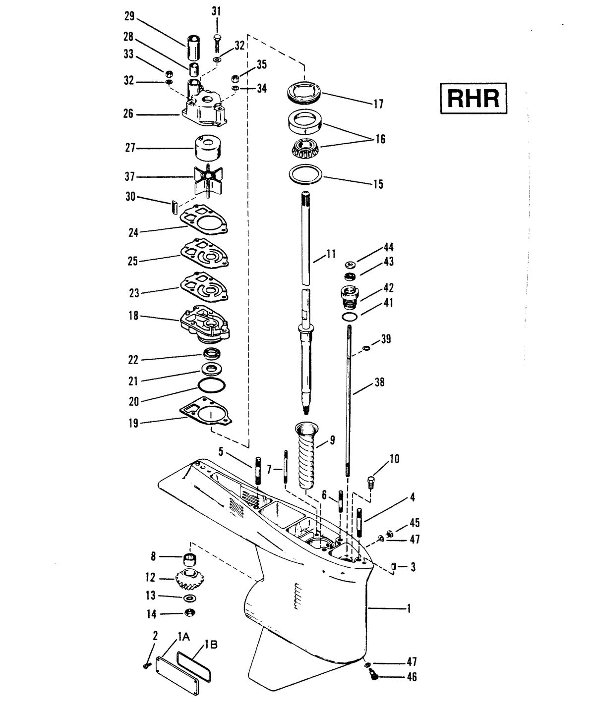 RACE OUTBOARD XR-2 / MAGNUM GEAR HOUSING (DRIVE SHAFT)RHR 4-HOLE WATER PICK-UP