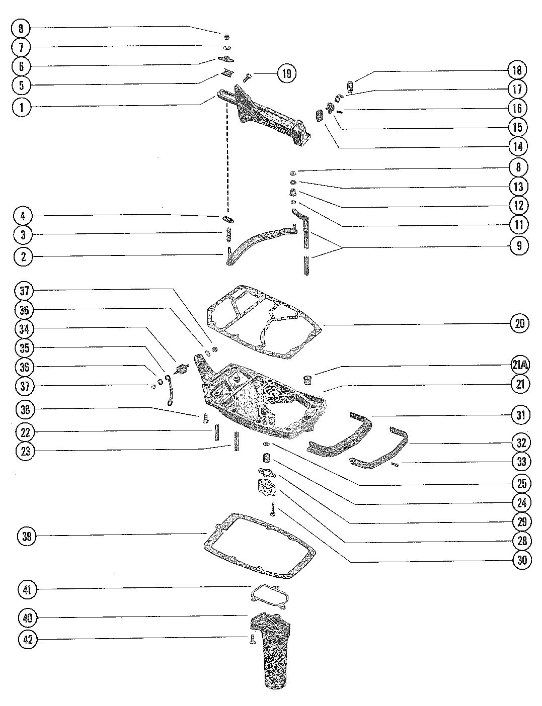 MARINER 70 HORSEPOWER SHIFT LINKAGE AND EXHAUST PLATE