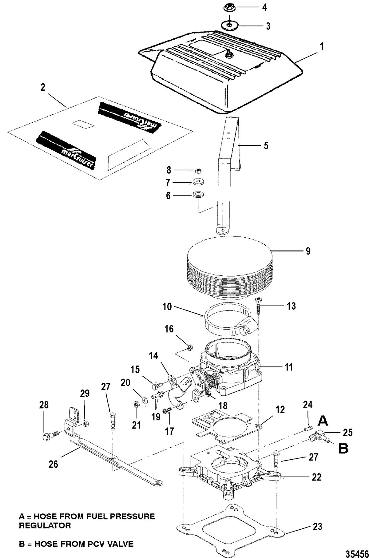 MERCRUISER 350 MAGNUM MPI ALPHA/BRAVO (GEN+) ENGINE INTAKE PLENUM AND FLAME ARRESTOR