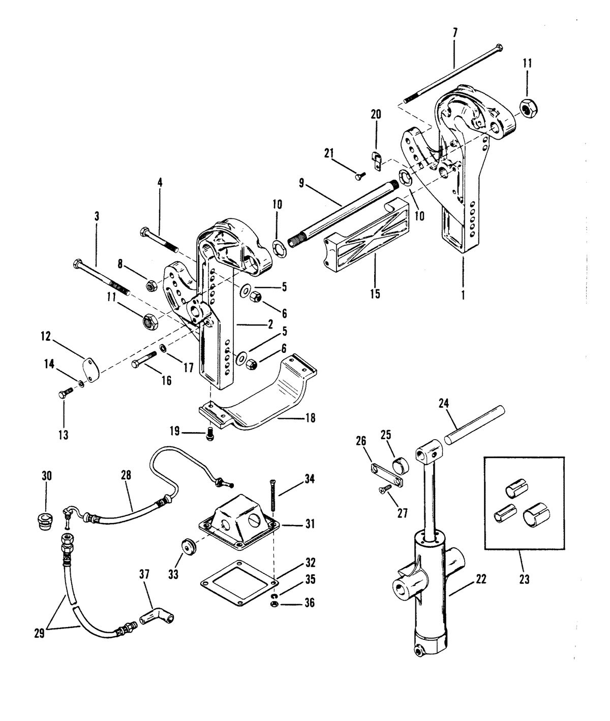 RACE OUTBOARD XR-2 / MAGNUM TRANSOM BRACKETS AND TRIM CYLINDER
