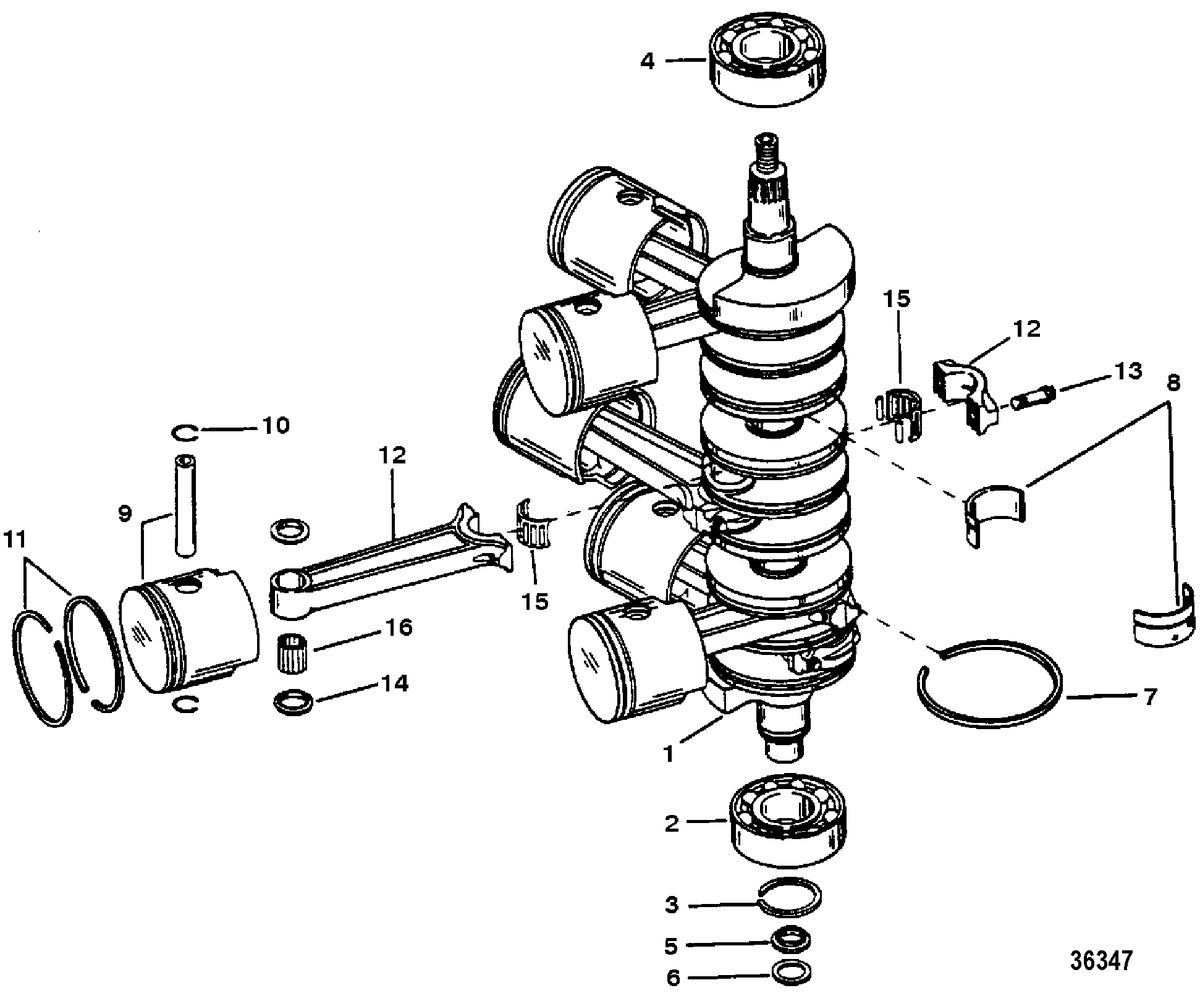 RACE OUTBOARD HI PERF MERC/MAR S3000 CRANKSHAFT, PISTONS, AND CONNECTING RODS