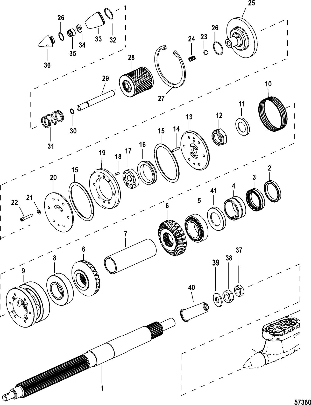 RACE STERNDRIVE M8 DRIVE AND M SERIES TRANSOM Gear Housing Assembly, Propshaft (0M971211 and Below)