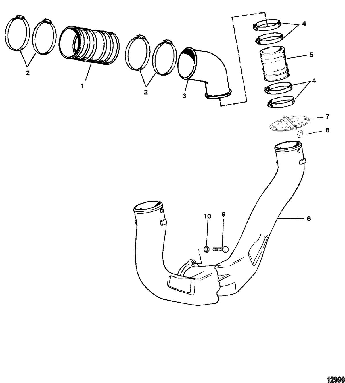 MERCRUISER 4.3L EFI ALPHA/BRAVO (262 CID - GEN+) Exhaust System(Use With Two Piece Manifold)