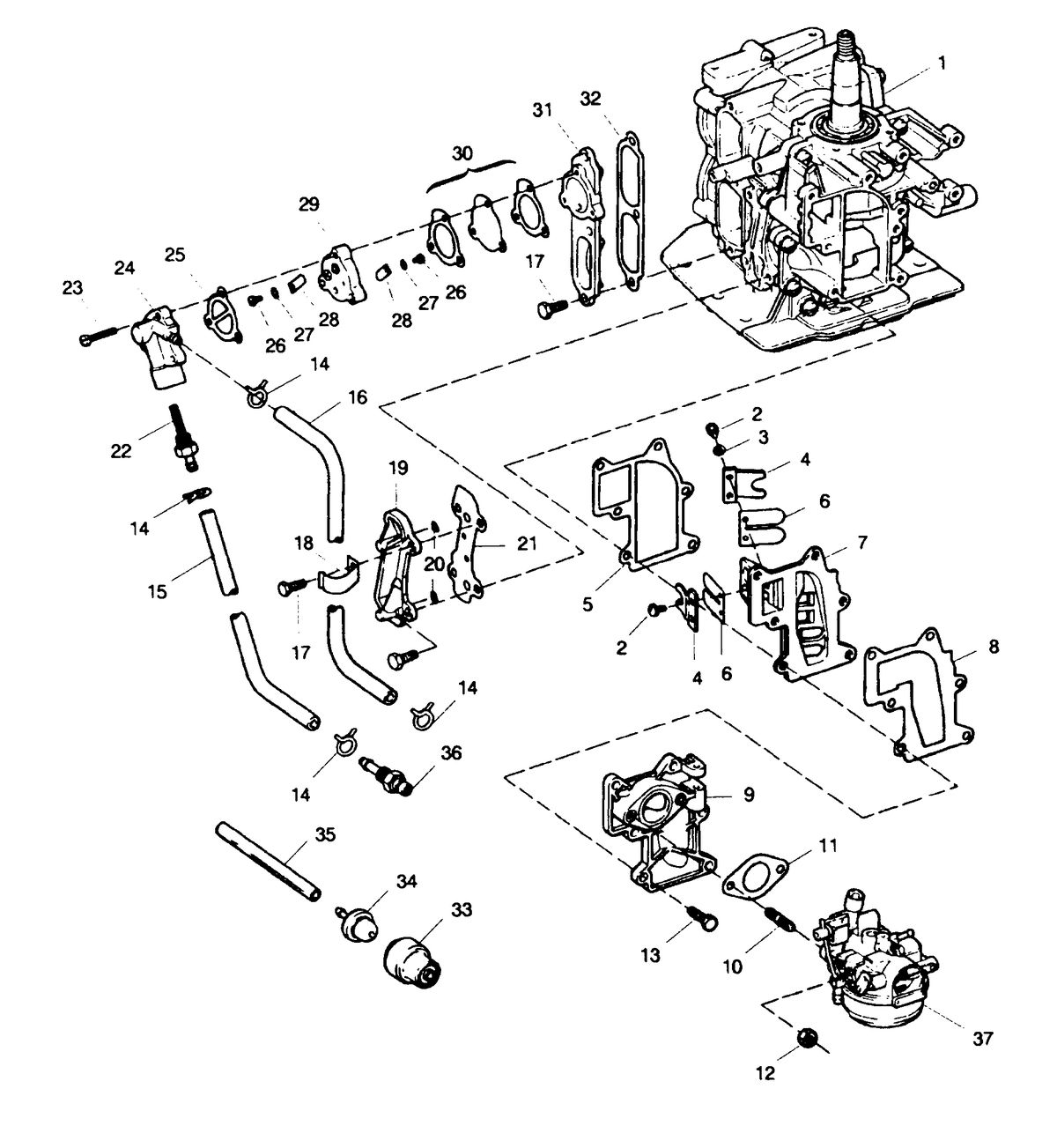 SEARS 15 H.P. STD 20" LEG OUTBOARD MOTOR Fuel Intake and Recirculation System