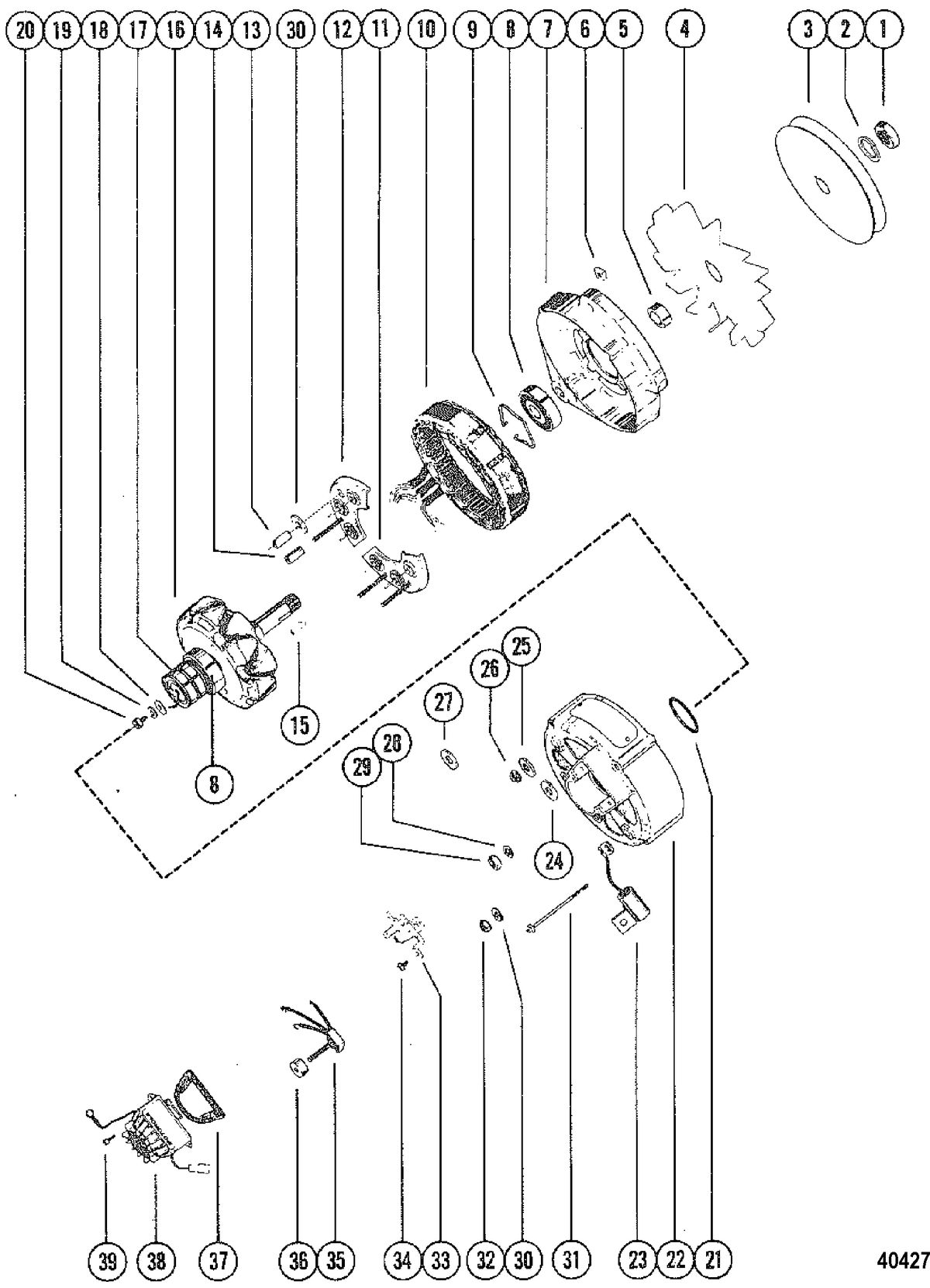 MERCRUISER 120 ENGINE ALTERNATOR ASSEMBLY, COMPLETE (MOTOROLA)