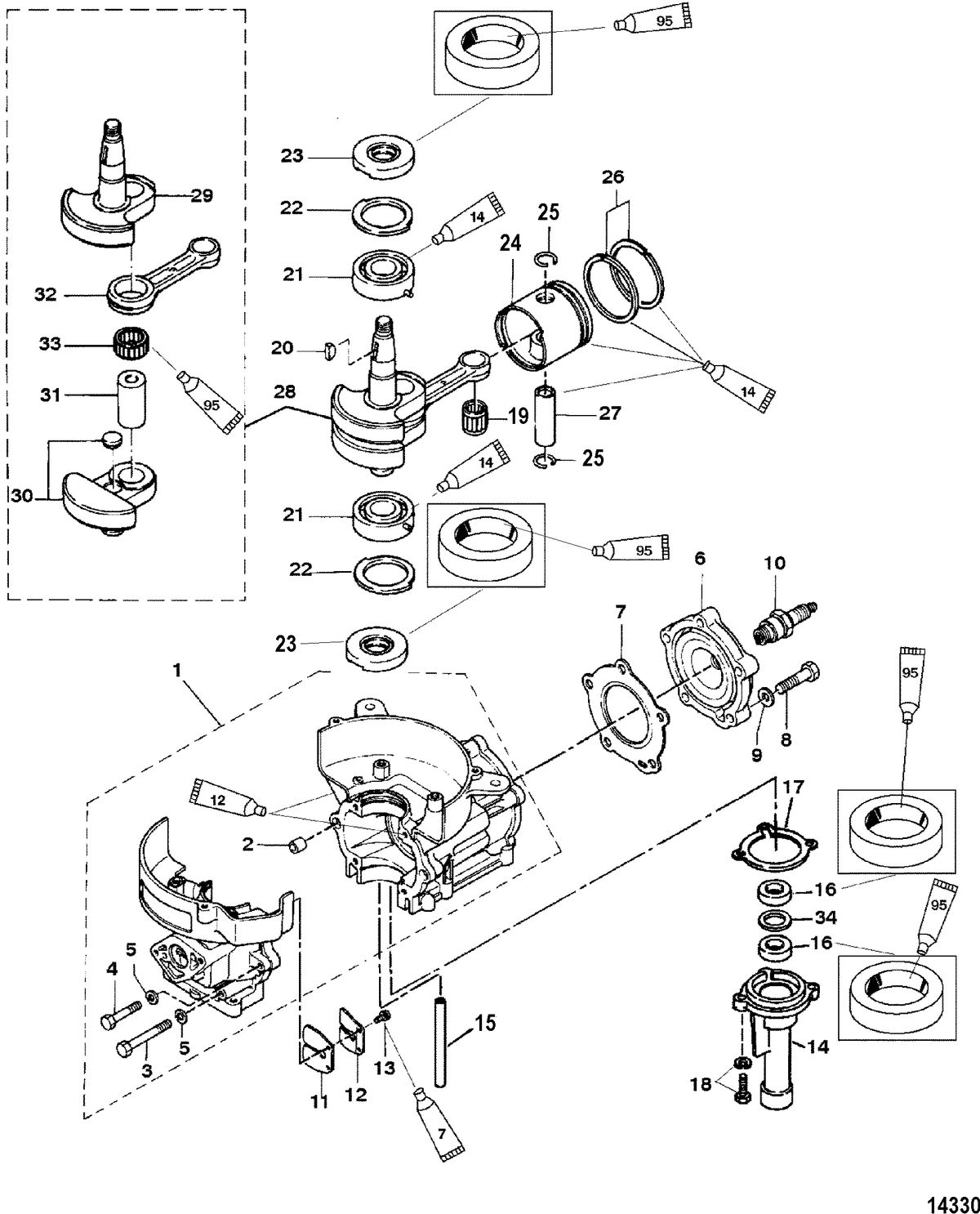 MERCURY/MARINER 4/5 HP Cylinder Block/Crankshaft/Piston