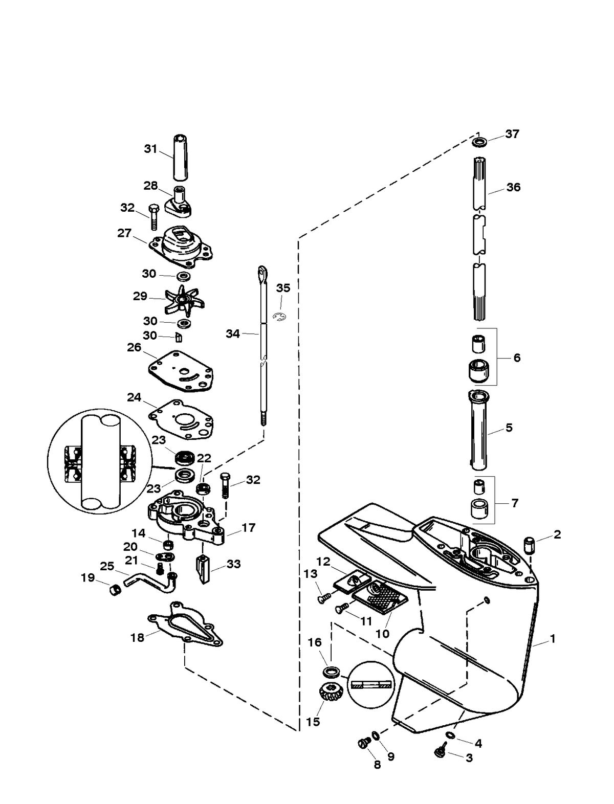 SEARS SEARS 9.9 H.P (OUTBOARD MOTOR) W/6.6 GAL. REMOTE TANK GEAR HOUSING ASSEMBLY (DRIVESHAFT)