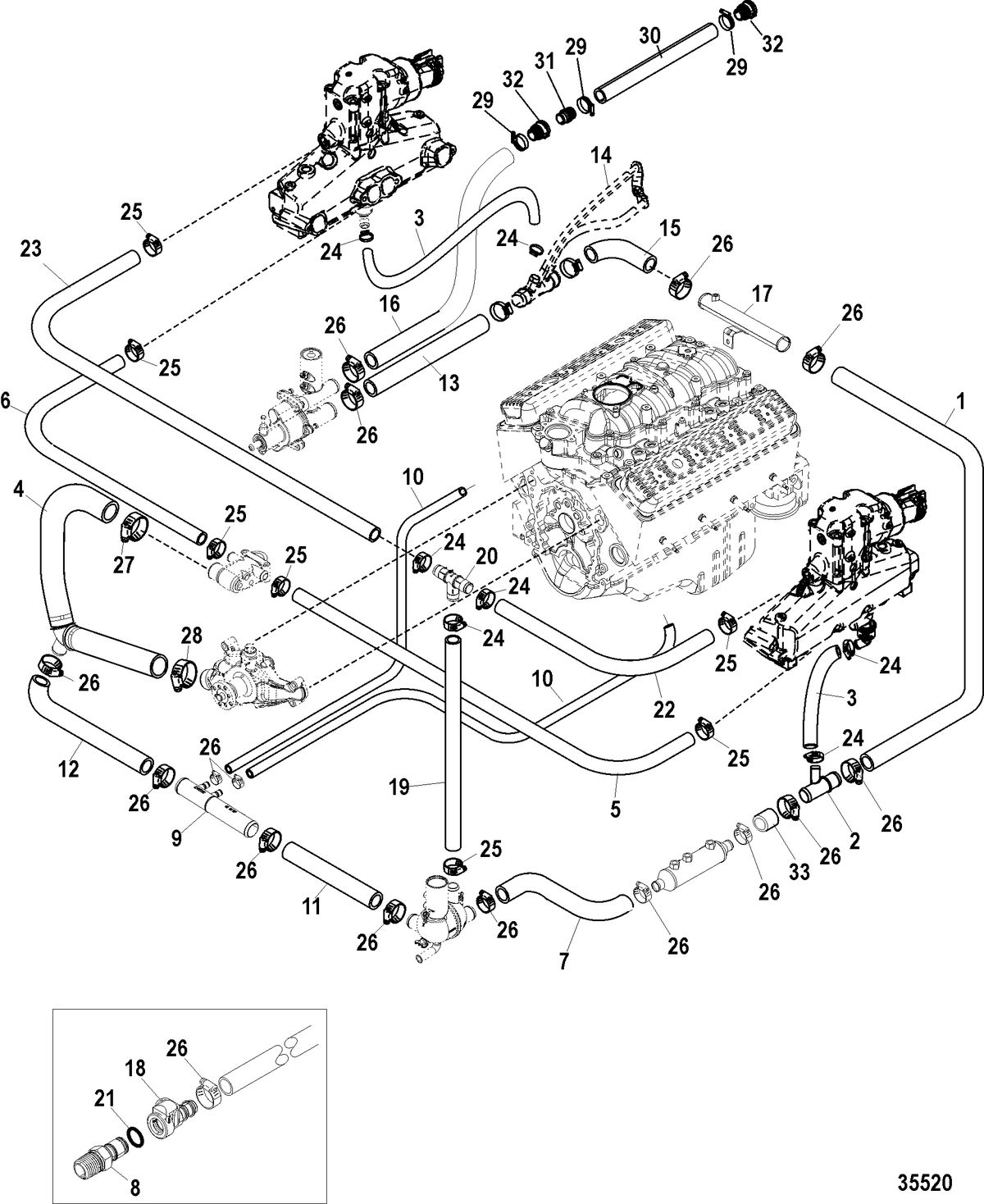 MERCRUISER 5.0L, 350, 377 MAG MPI STERNDRIVE Standard Cooling System - AXIUS