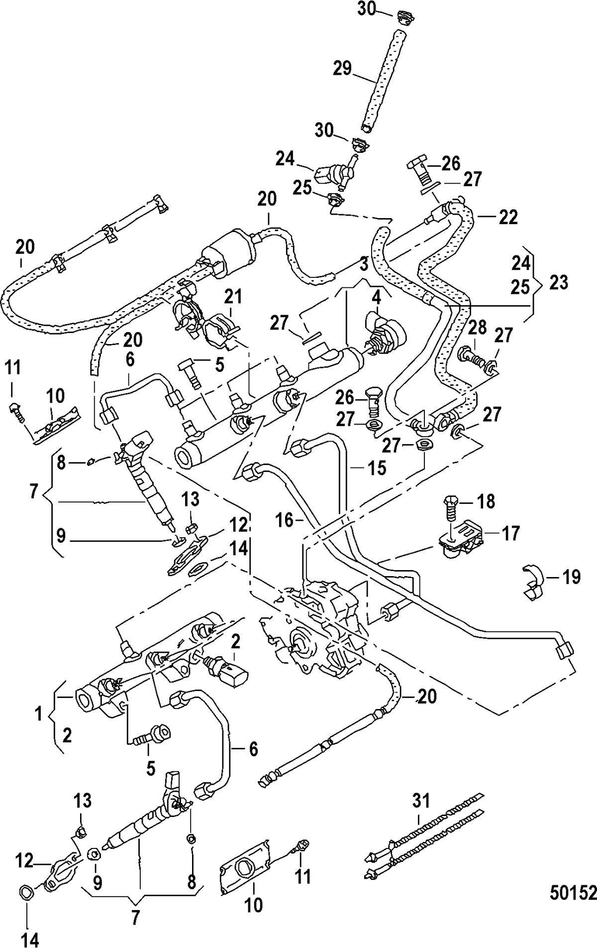 MERCRUISER 3.0L TDI INJECTOR/PRESSURE PIPES