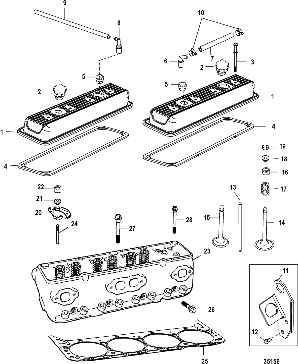 MERCRUISER 357 MAG BRAVO 4V/357 ALPHA 4V/383 MAG BRAVO 4V Cylinder Head and Rocker Cover