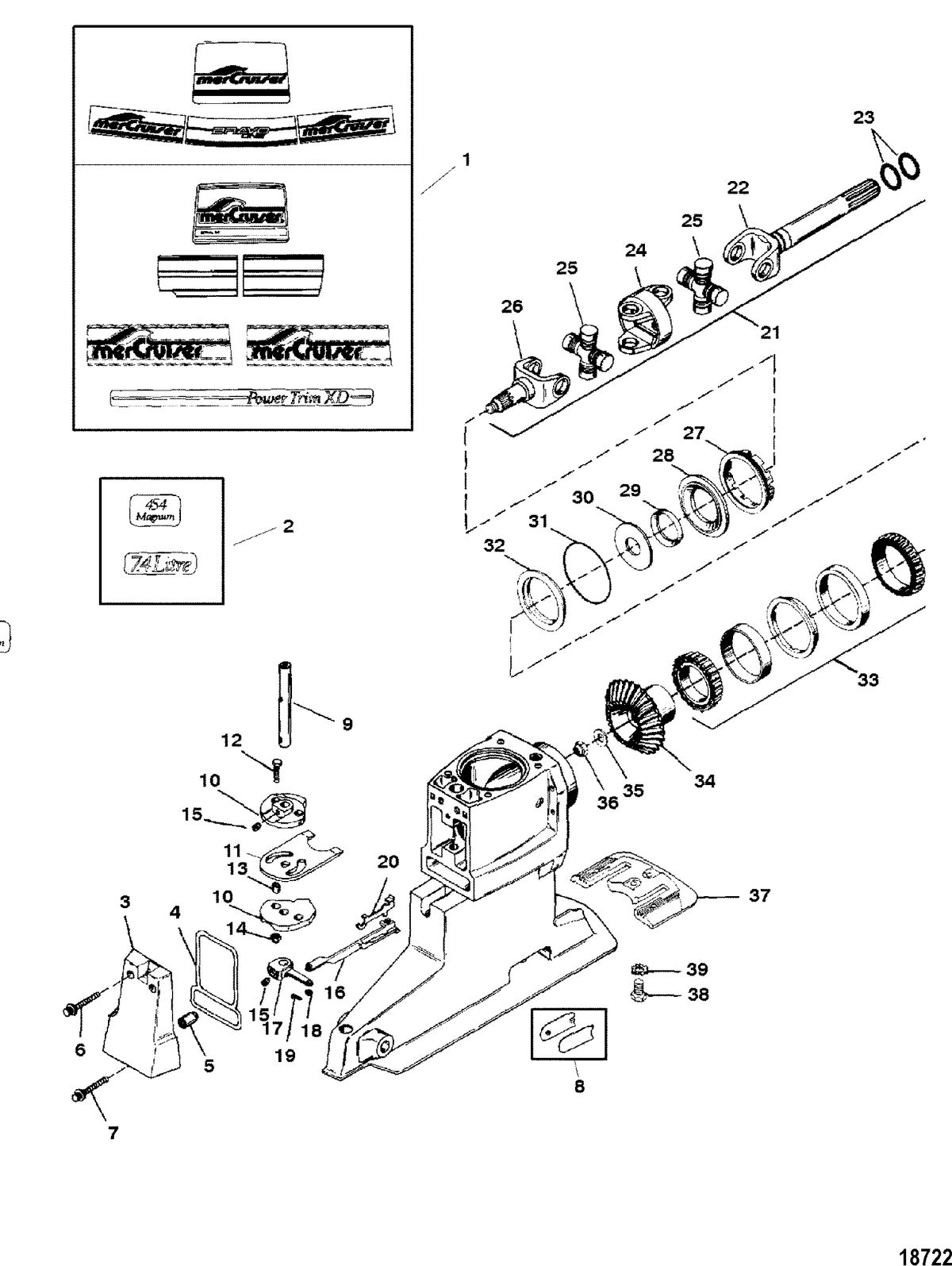 MERCRUISER BRAVO I/II/III STERNDRIVE AND TRANSOM ASSEMBLY UNIVERSAL JOINT/SHIFTER COMPONENTS