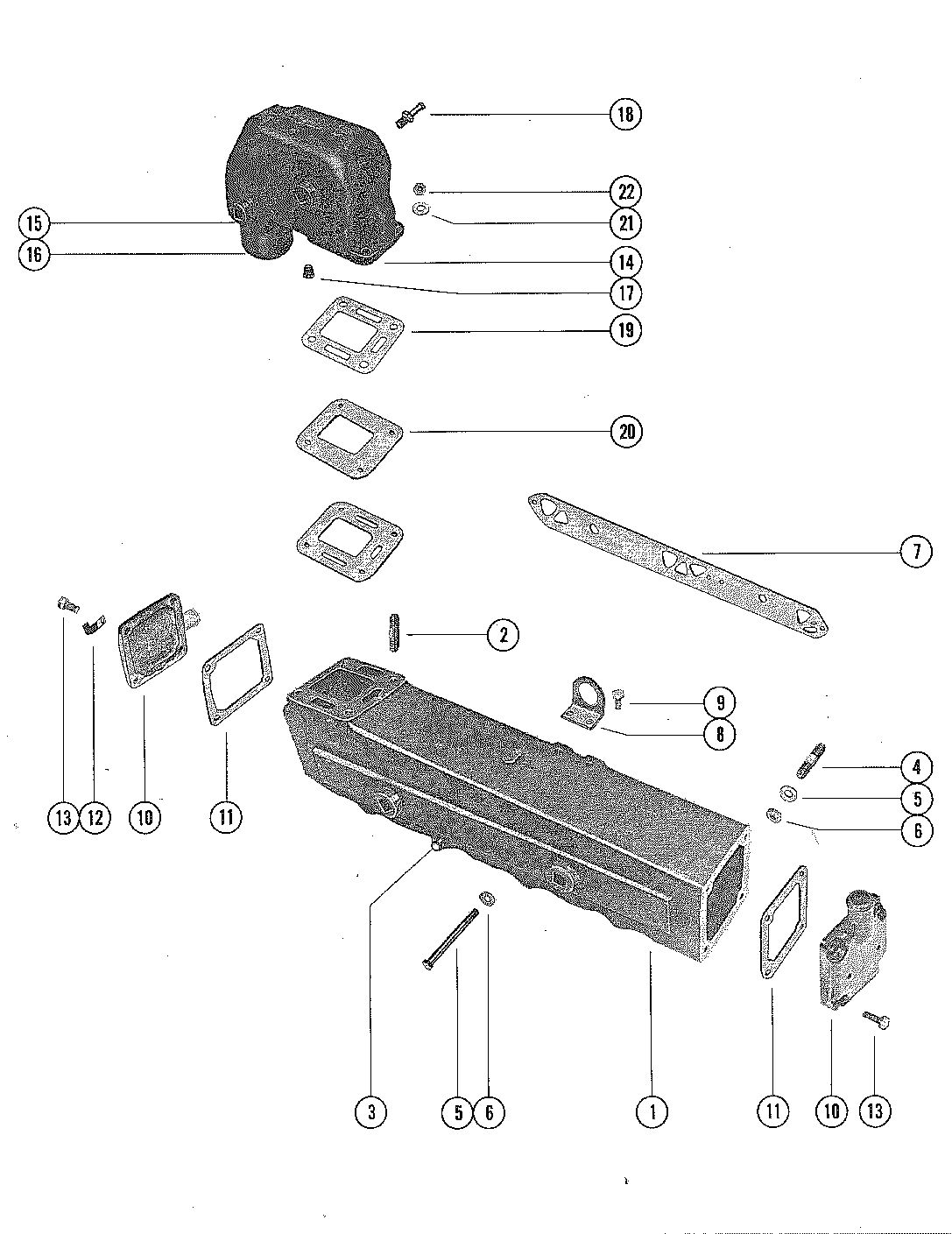 MERCRUISER 233 ENGINE EXHAUST MANIFOLD AND EXHAUST ELBOW ASSEMBLY