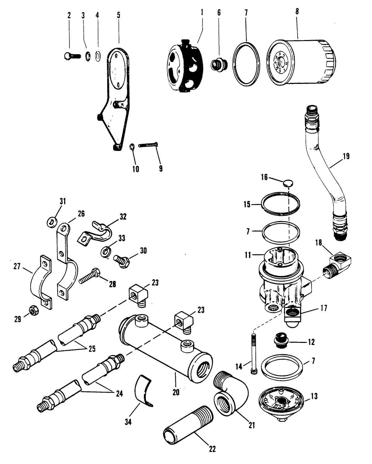 MERCRUISER 575 H.P. ENGINE (CARD 54) OIL COOLER, OIL FILTER AND ADAPTOR