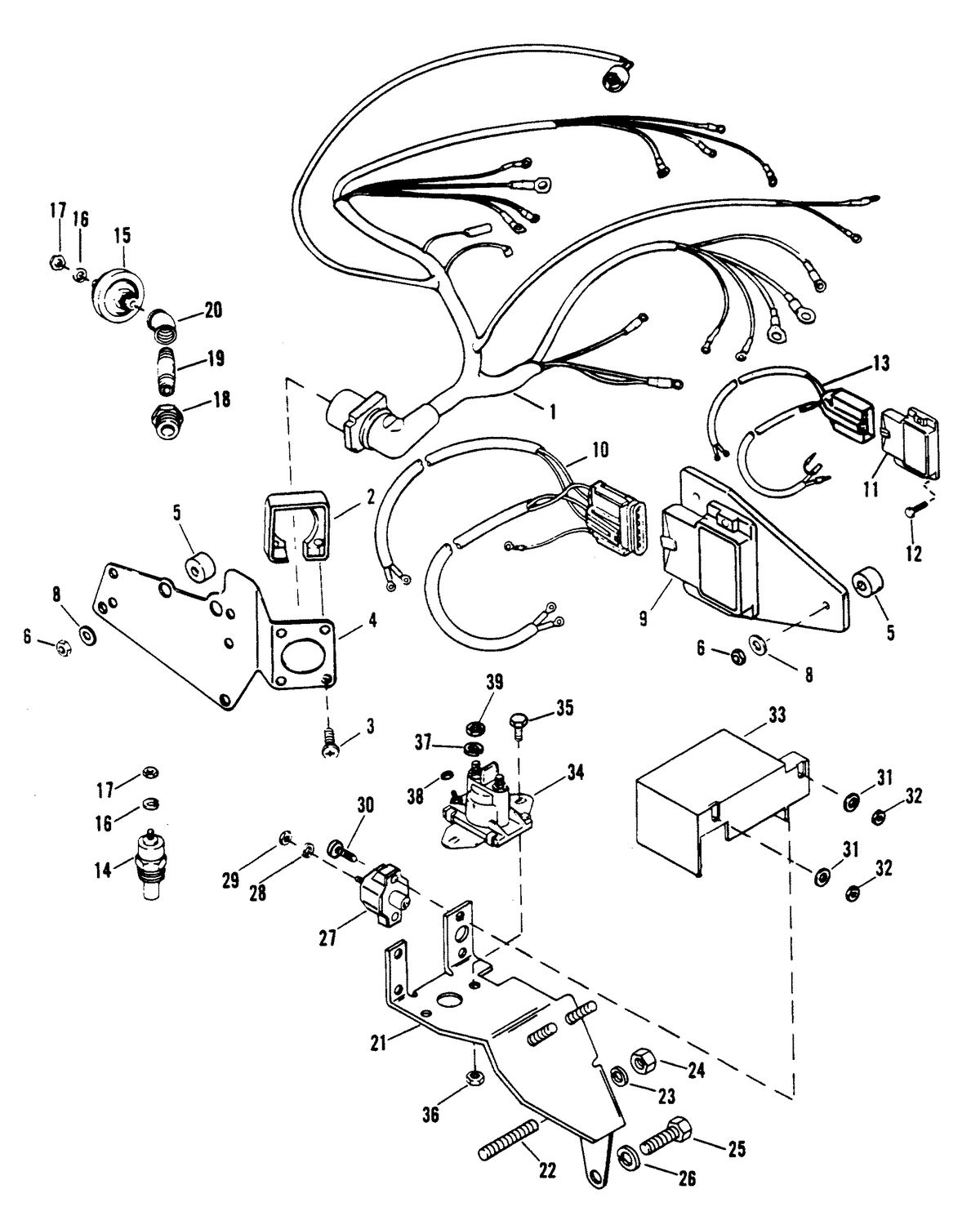 MERCRUISER 8.2L W/HURTH INBOARD GEN V WIRING HARNESS AND ELECTRICAL COMPONENTS