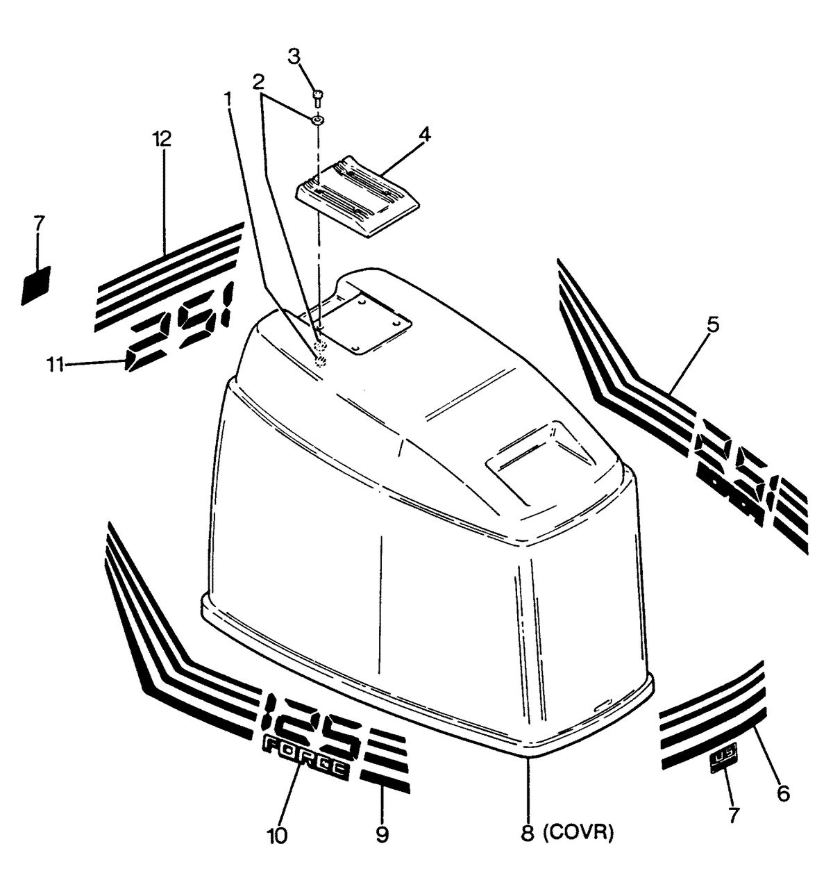 FORCE FORCE 1988 125 HP "A" MODELS ENGINE COVER BAYLINER MODELS