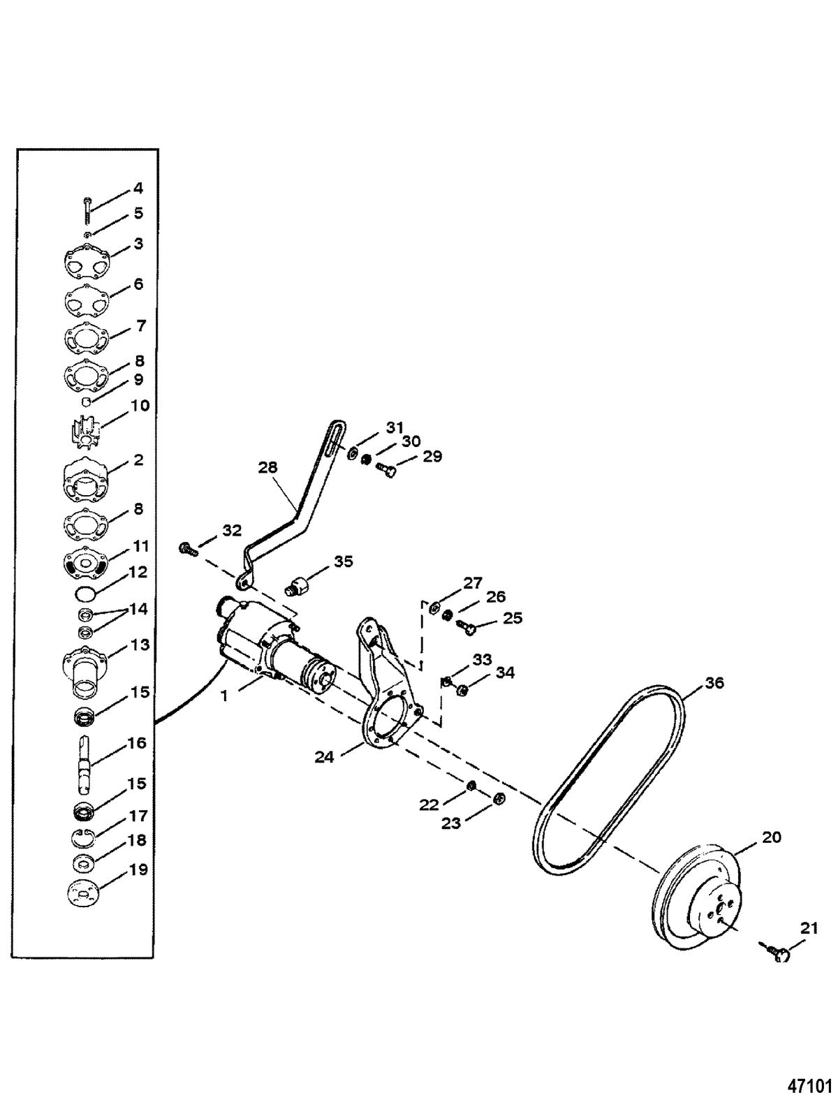 MERCRUISER 5.7L 2BBL COMP SKI ENGINE SEA WATER PUMP ASSEMBLY