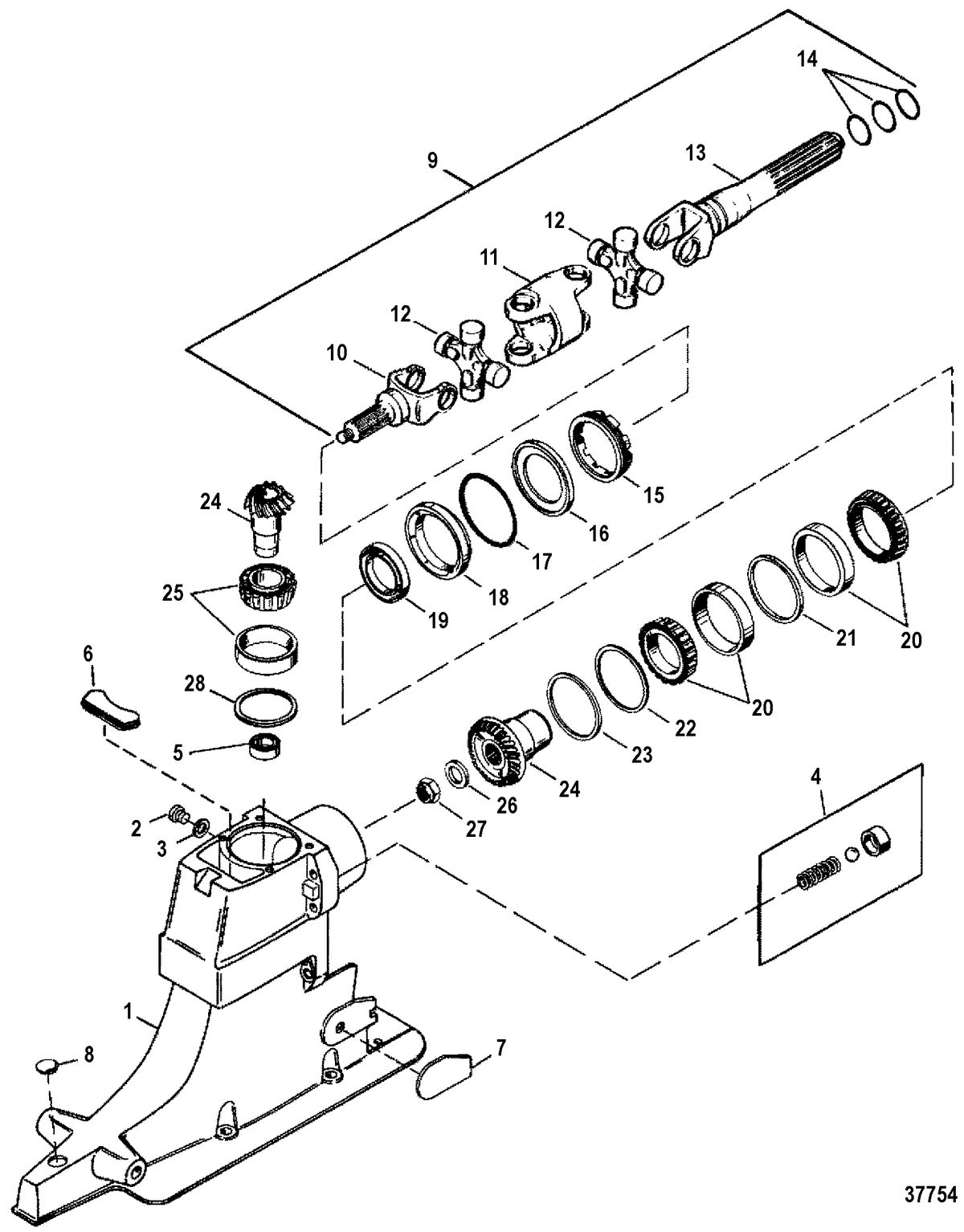 MERCRUISER ALPHA ONE (GEN. II) STERNDRIVE AND TRANSOM ASSEMBLY DRIVESHAFT HOUSING AND DRIVE GEARS