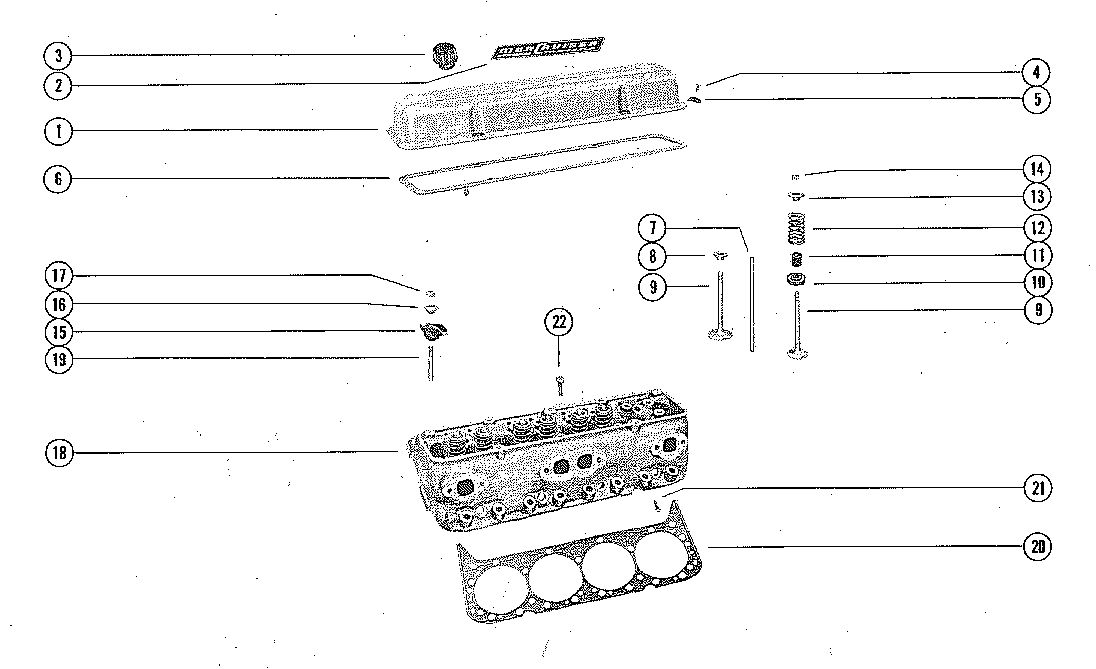 MERCRUISER 390 ENGINE CYLINDER HEAD AND ROCKER COVER