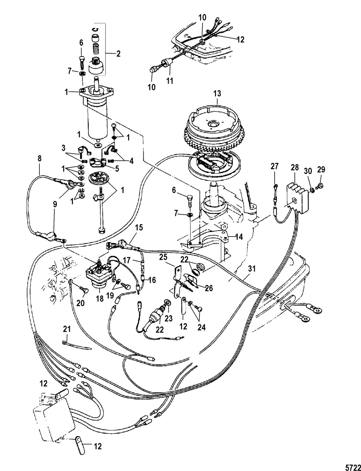MERCURY/MARINER 15/18 HP (2 CYLINDER) INTERNATIONAL Electric Start Components