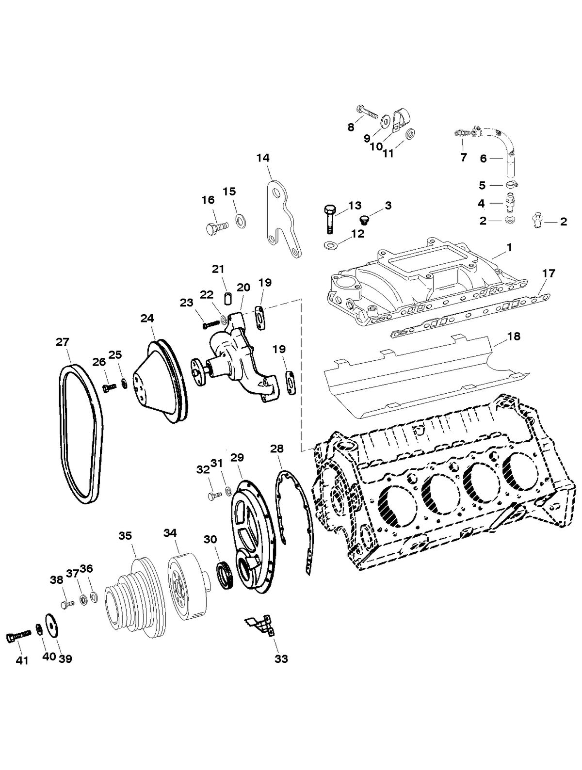 MERCRUISER 800 SC ENGINE INTAKE MANIFOLD AND FRONT COVER