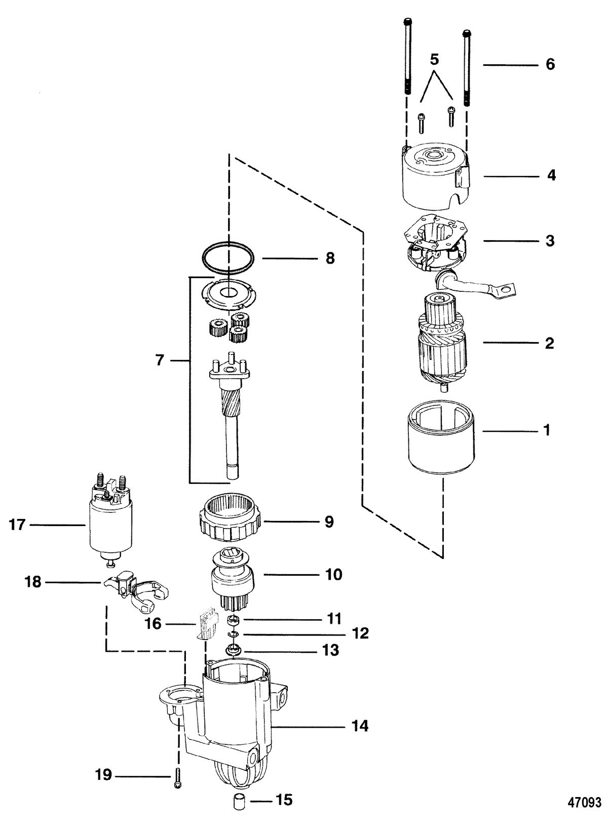 MERCRUISER 5.7L 2BBL COMP SKI ENGINE STARTER MOTOR(8" (PG 260)) (2-7/8" DIAMETER END CAP)
