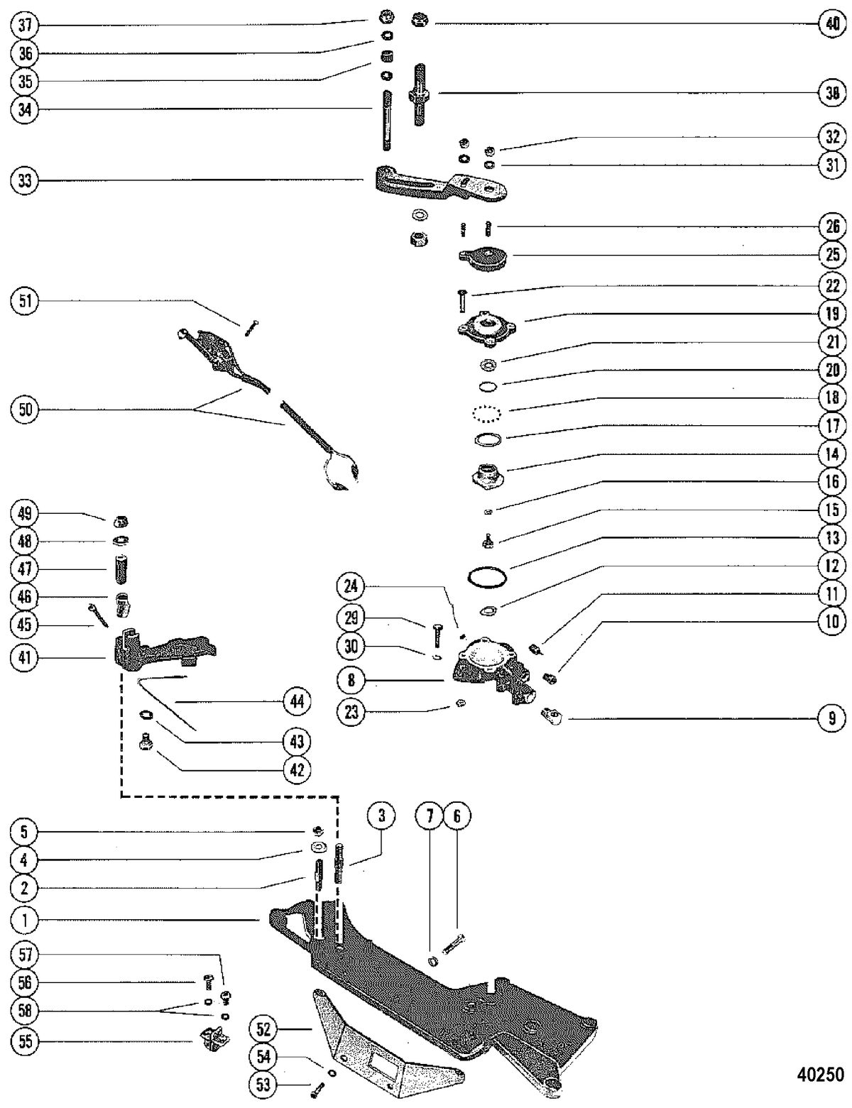 MERCRUISER 228 ENGINE (G.M.) SHIFT BRACKET AND REVERSE LOCK VALVE