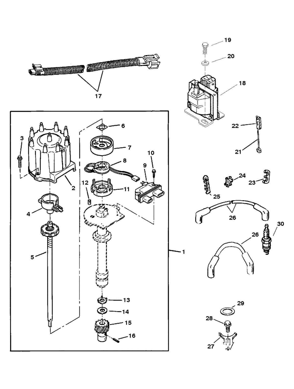 MERCRUISER 5.7LX TBI BRAV0 350 TBI MAG ALPHA (EFI) DISTRIBUTOR AND IGNITION COMPONENTS