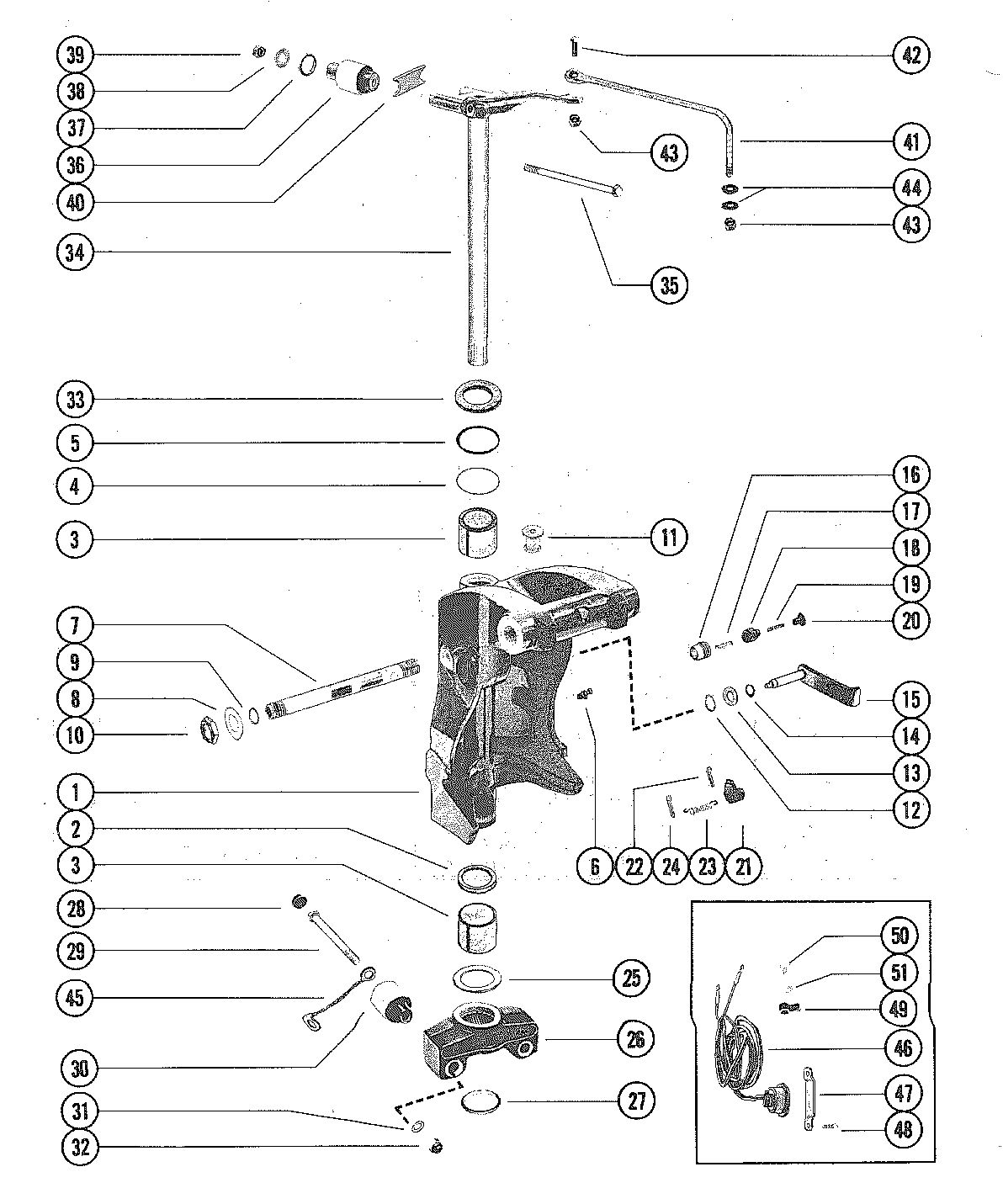 MERCURY MERC V-225 SWIVEL BRACKET AND STEERING ARM