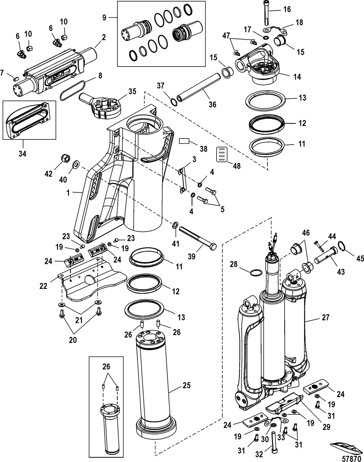 MERCURY/MARINER 200/225/250/275/300  VERADO (4-STROKE)(6 CYLINDER) Power Trim/Transom Assembly