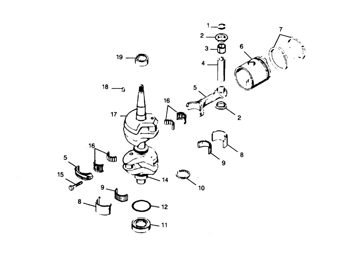 FORCE FORCE 1991 35 H.P. "A" MODELS CRANKSHAFT AND PISTON GROUP