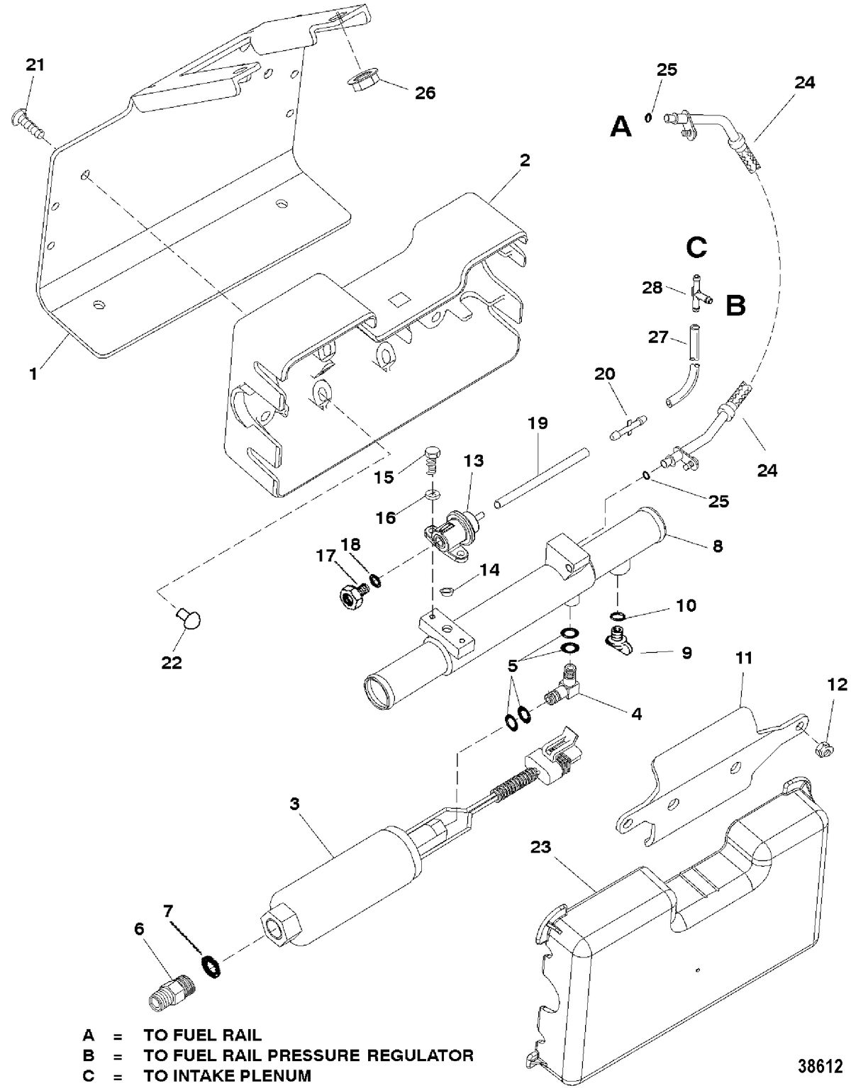 MERCRUISER 7.4 LX (EFI-MPI) BRAVO (GEN VI) FUEL PUMP & FUEL COOLER(FUEL COOLED SYS) SN 0K147350 & UP