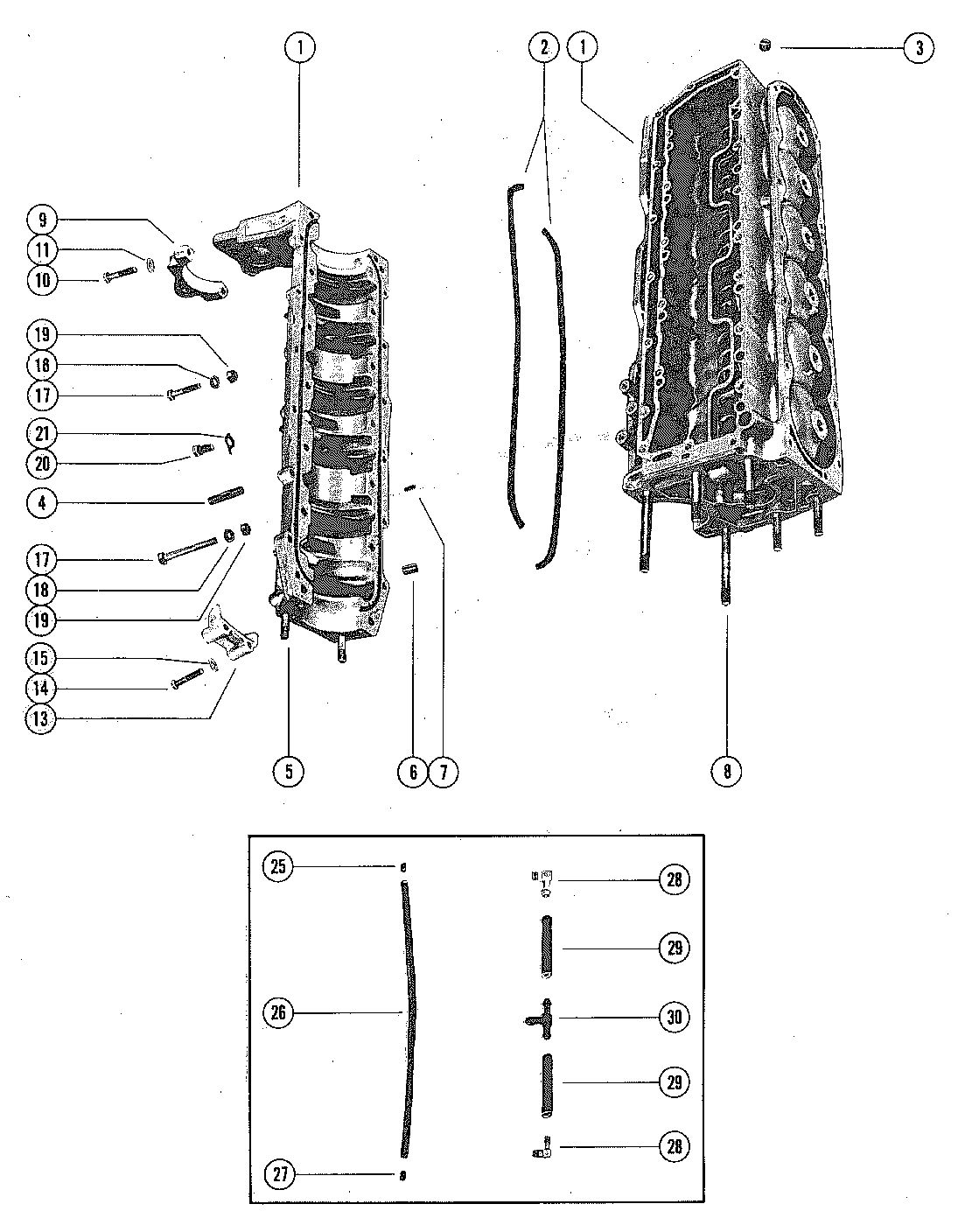 MERCURY MERC 140 CYLINDER BLOCK AND CRANKCASE ASSEMBLY