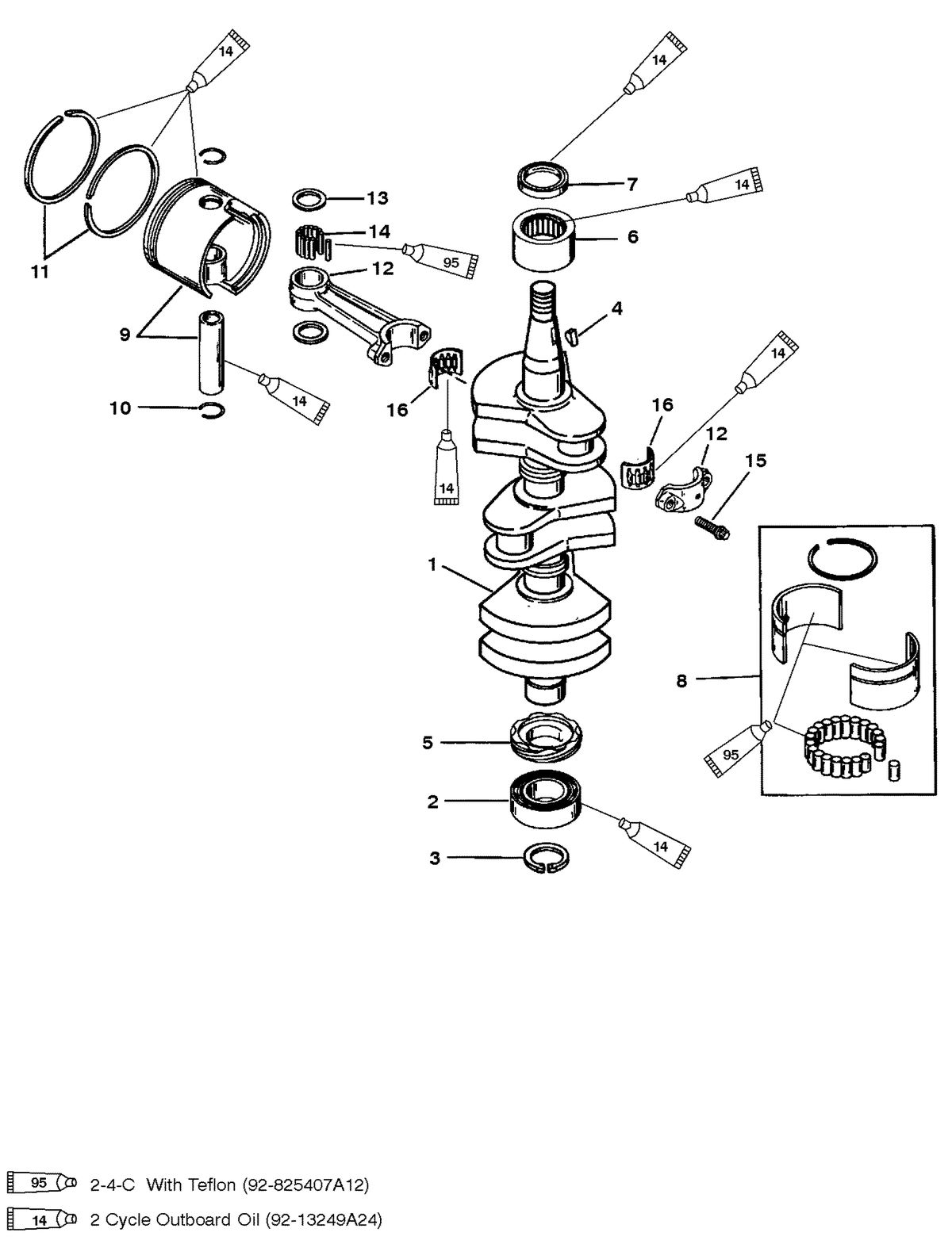 MERCURY/MARINER 50/55/60 JET 45 CRANKSHAFT, PISTONS AND CONNECTING RODS