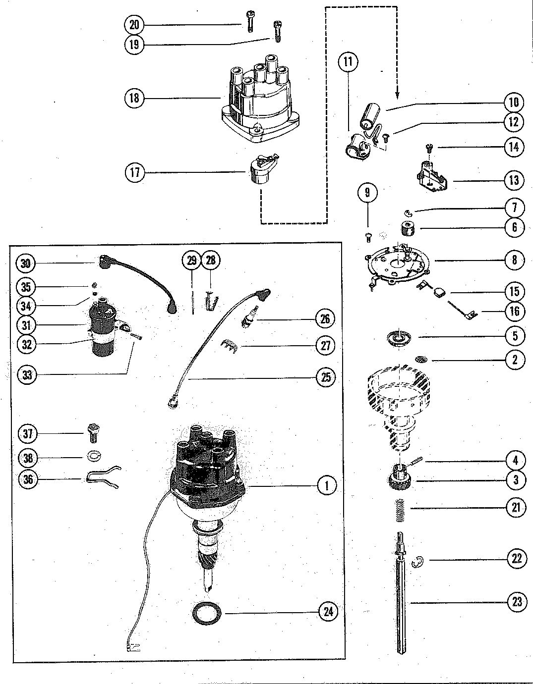 MERCRUISER 485 ENGINE DISTRIBUTOR ASSEMBLY AND COIL