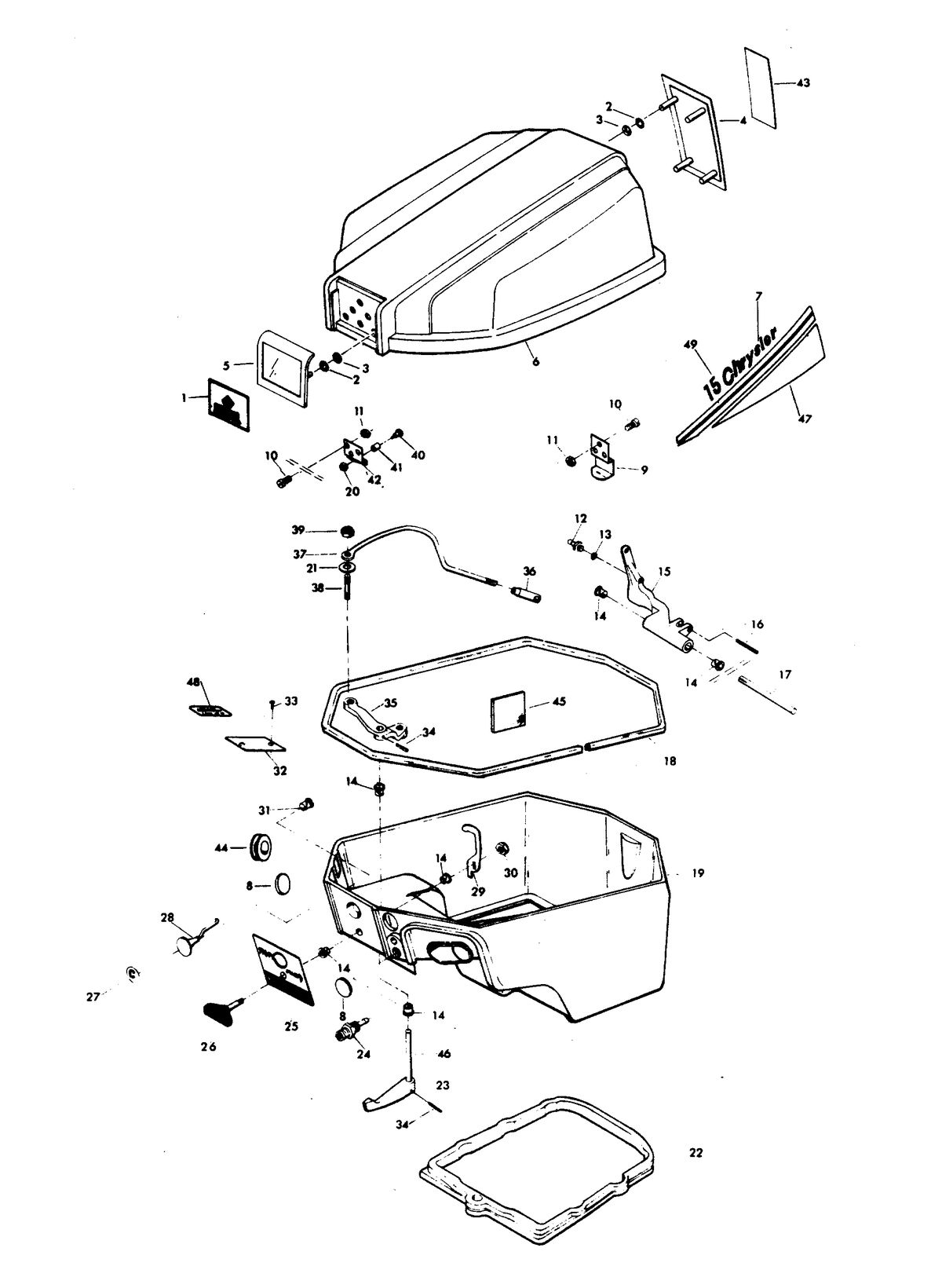 CHRYSLER 15 H.P. ENGINE COVER AND SUPPORT PLATE (ALTERNATOR MODELS)