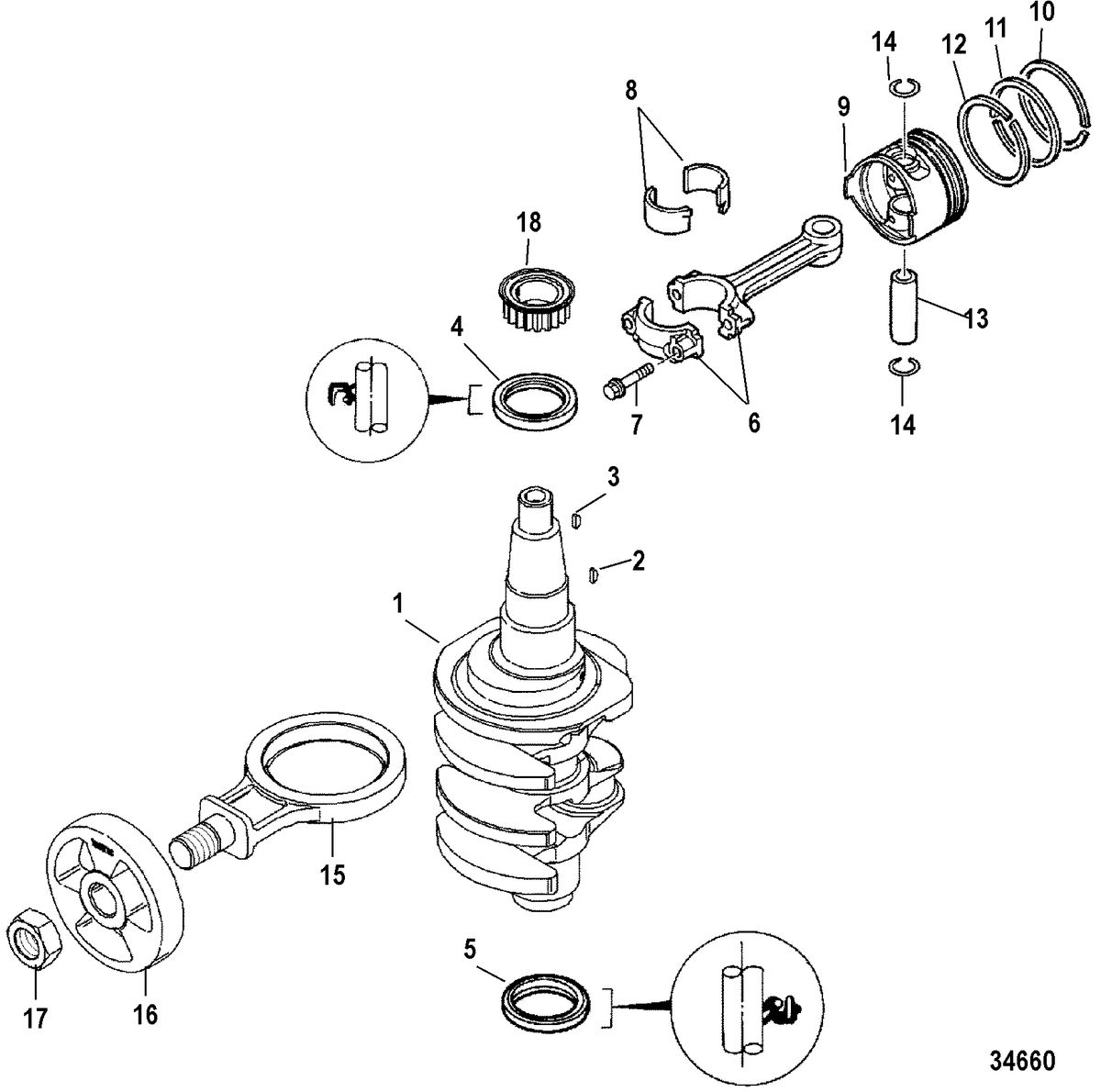 MERCURY 25 (4- STROKE) Crankshaft, Pistons and Connecting Rods