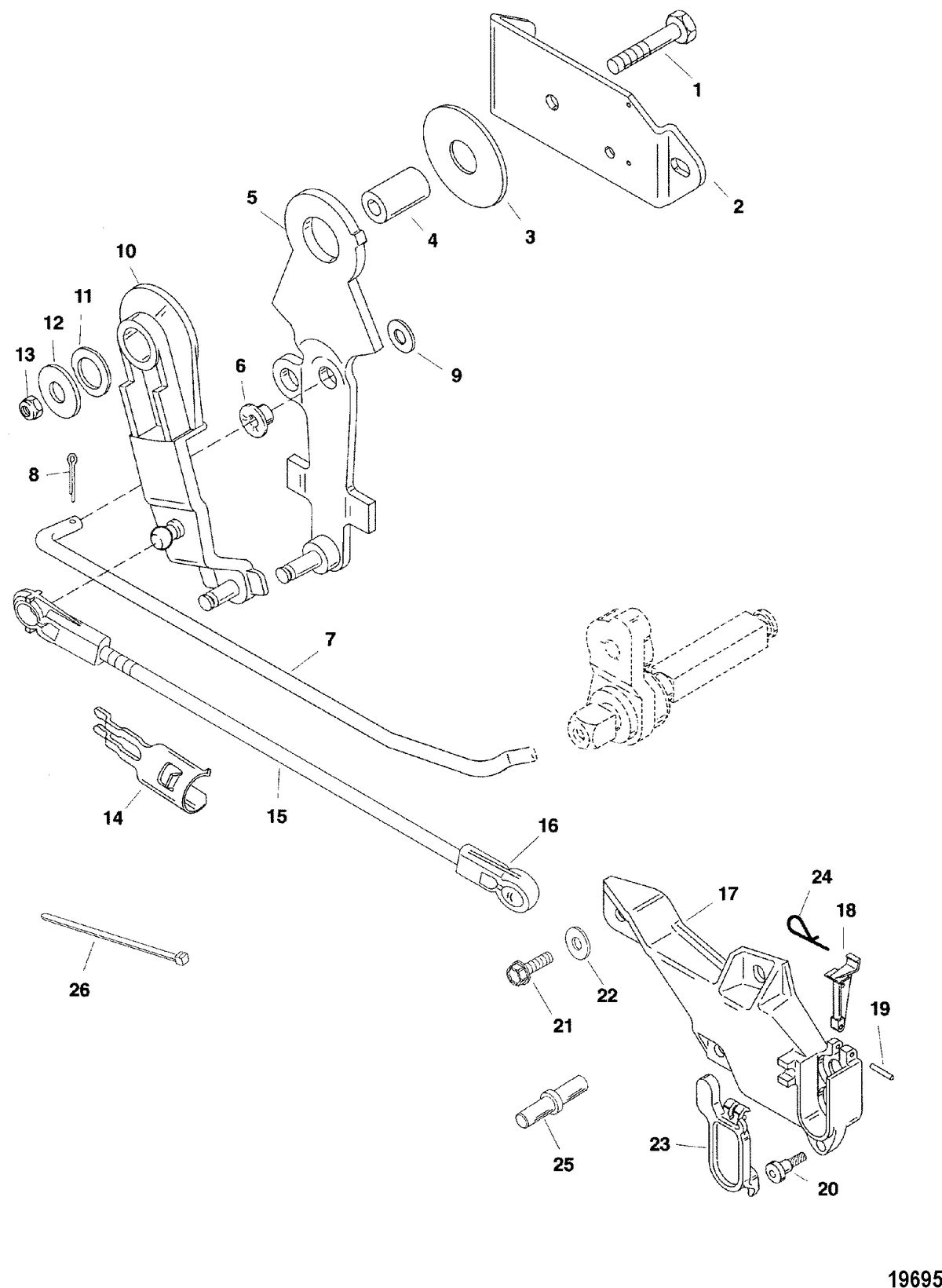 MERCURY/MARINER 6/8/SAILMATE 9.9/SAILPOWER 15 H.P. Remote Control Attaching Components