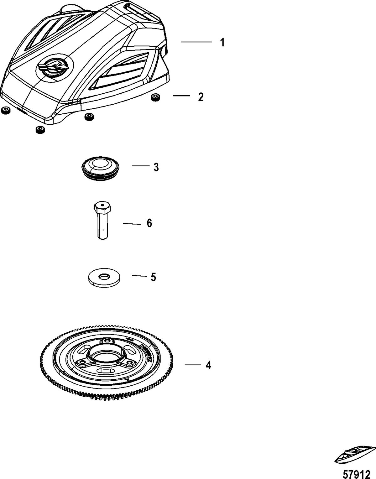 MERCURY/MARINER 200/250/300 PRO VERADO (4-STROKE)(6 CYLINDER) Flywheel and Cover