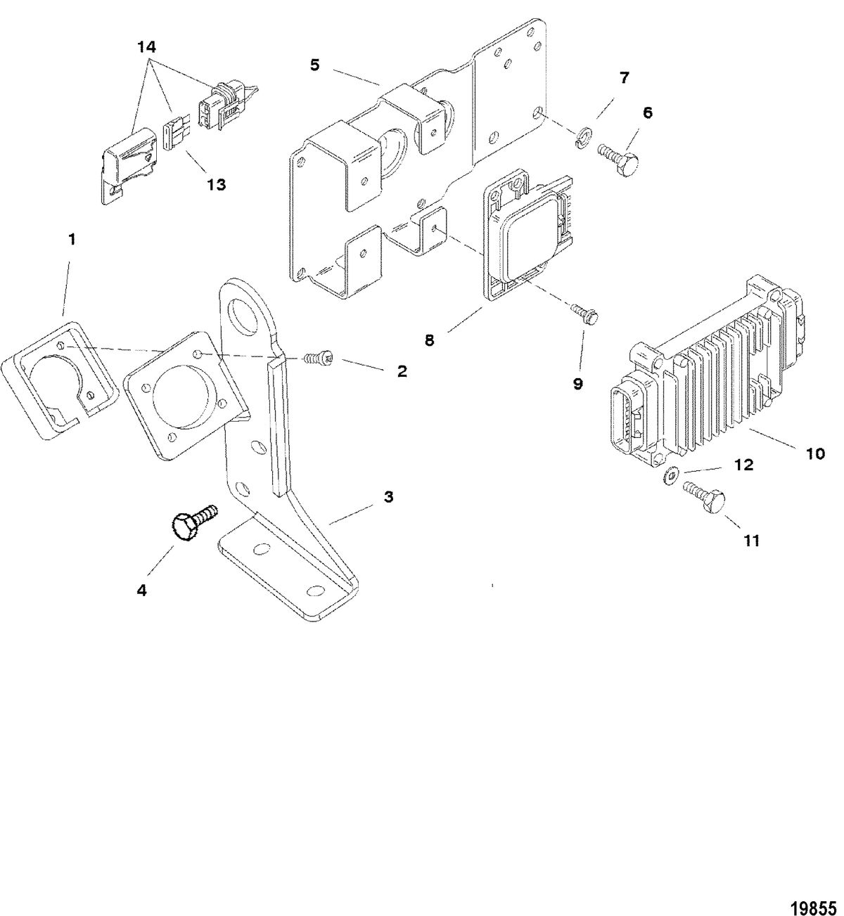 MERCRUISER 4.3L EFI ALPHA/BRAVO (262 C.I.D. GEN+) ECM & Electrical Brackets(S/N-0L012009 - 0L359999)