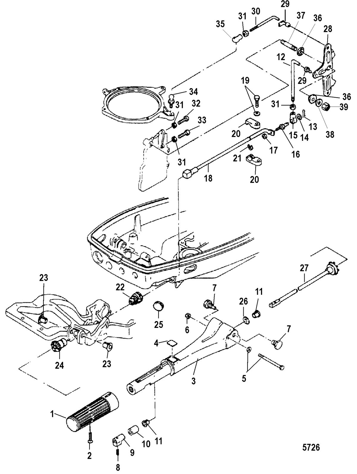 MERCURY/MARINER 15/18 HP (2 CYLINDER) INTERNATIONAL Throttle Linkage/Steering Handle