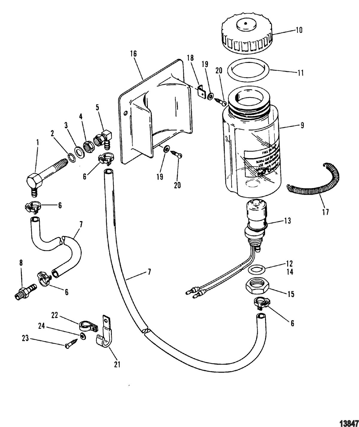 MERCRUISER ALPHA ONE GEN II STERNDRIVE AND TRANSOM ASSEMBLY Oil Reservoir Components(Round Oil Bottle)