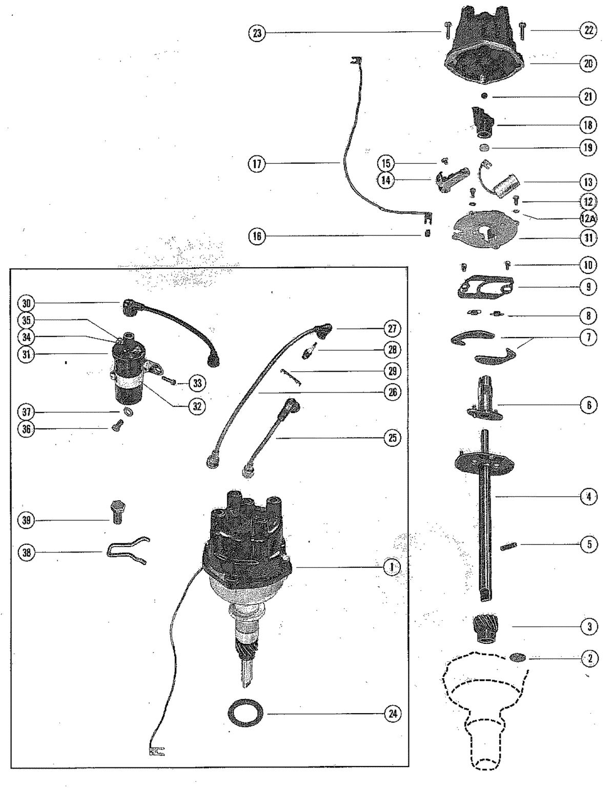 MERCRUISER 140 ENGINE DISTRIBUTOR ASSEMBLY AND COIL