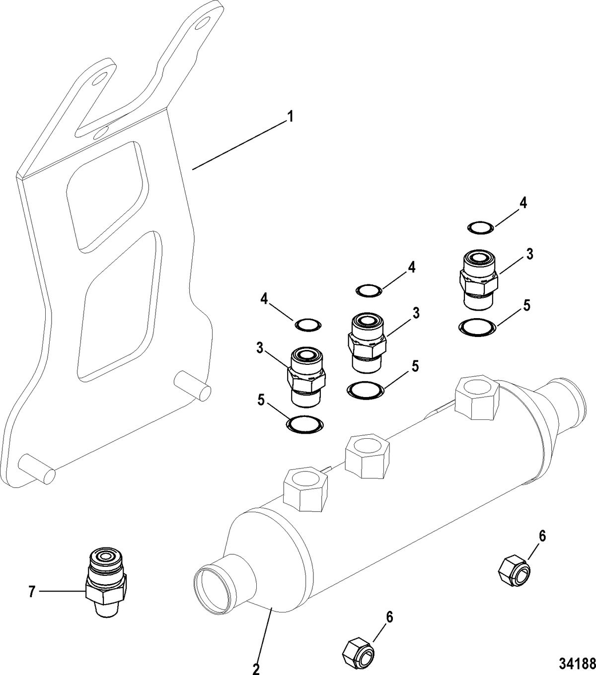 MERCRUISER 5.0L, 350, 377 MAG MPI STERNDRIVE EC AXIUS Steering Components, Oil Cooler and Bracket, Gen I