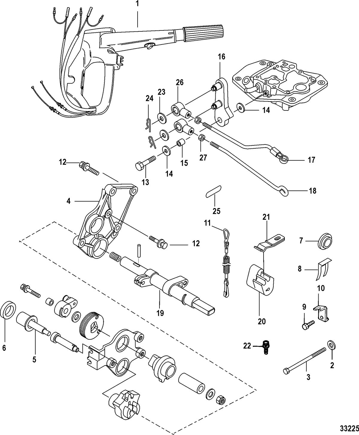 MERCURY/MARINER 25/30/JET 25 EFI/3 CYLINDER  4-STROKE Conversion Kit-Tiller Handle, Manual - 889246A71