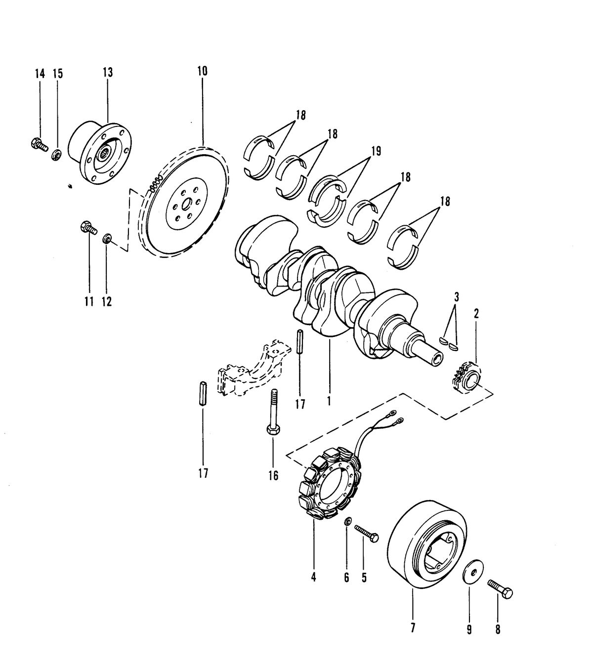 MERCRUISER 488R ENGINE CRANKSHAFT, FLYWHEEL AND ALTERNATOR