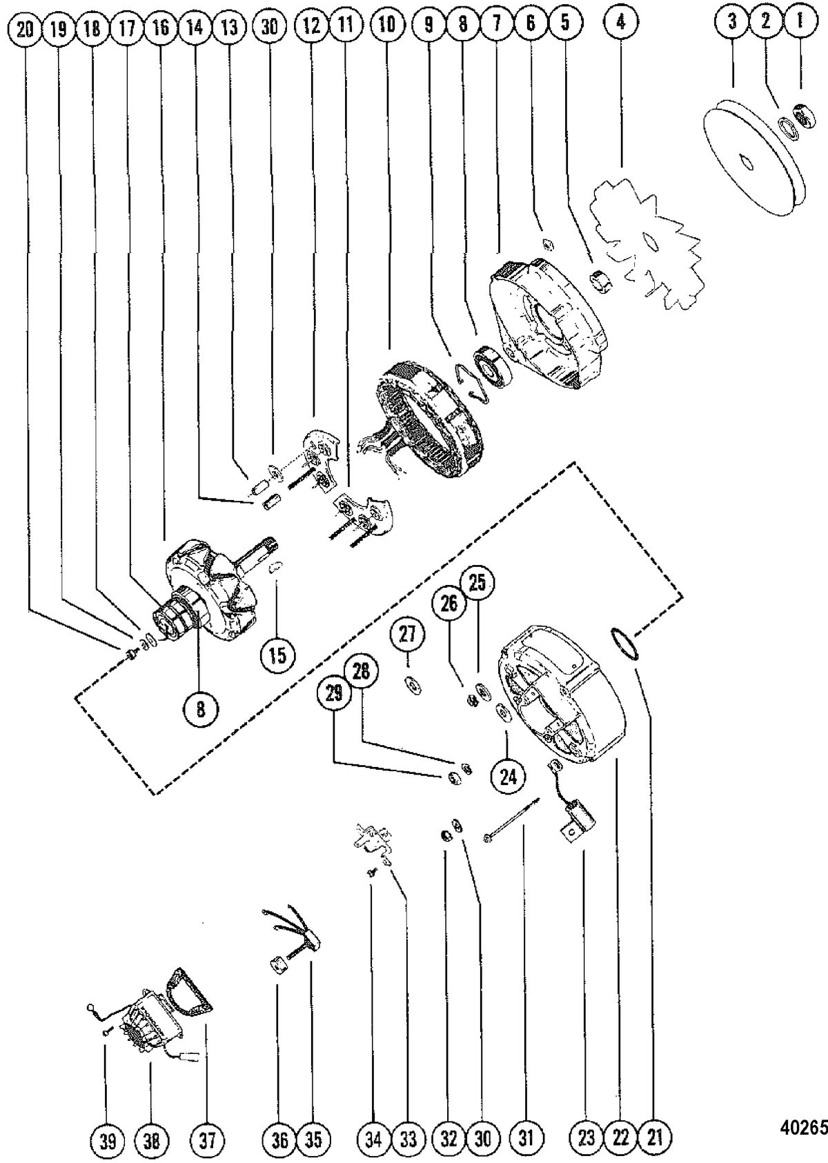 MERCRUISER 228 ENGINE (G.M.) ALTERNATOR ASSEMBLY, COMPLETE (MOTOROLA)