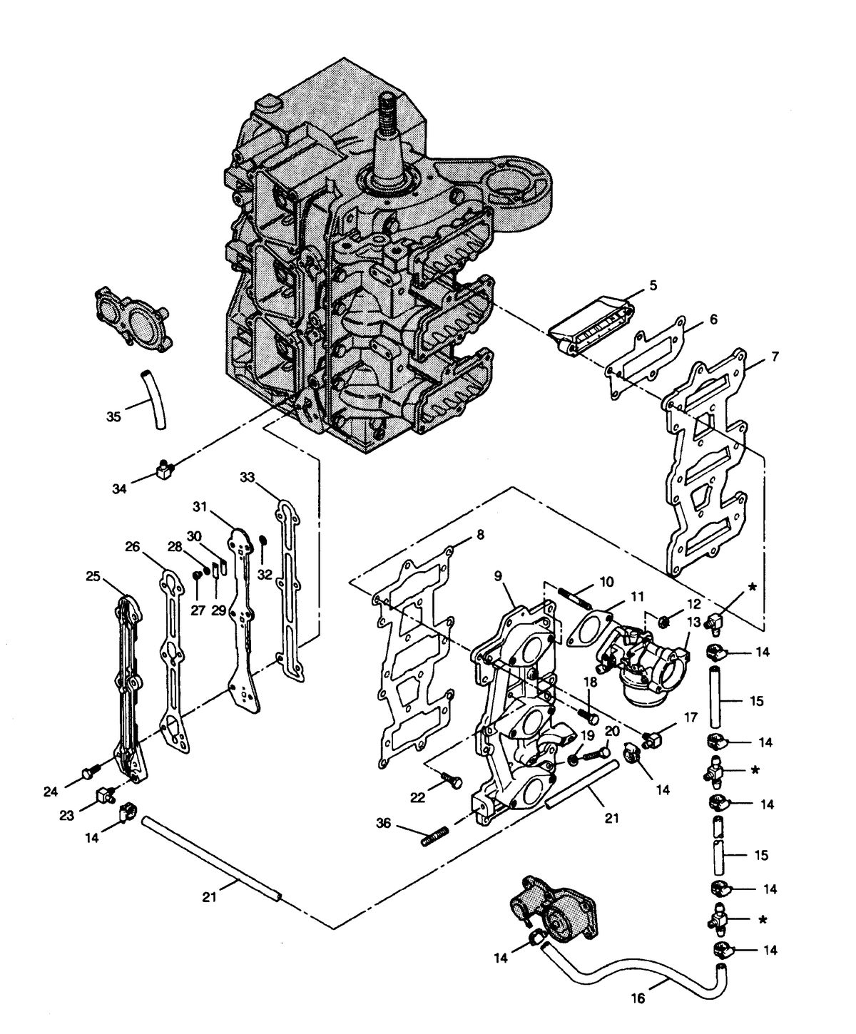 FORCE FORCE 1991 90 H.P. "B" MODELS REED PLATE AND RECIRCULATION SYSTEM