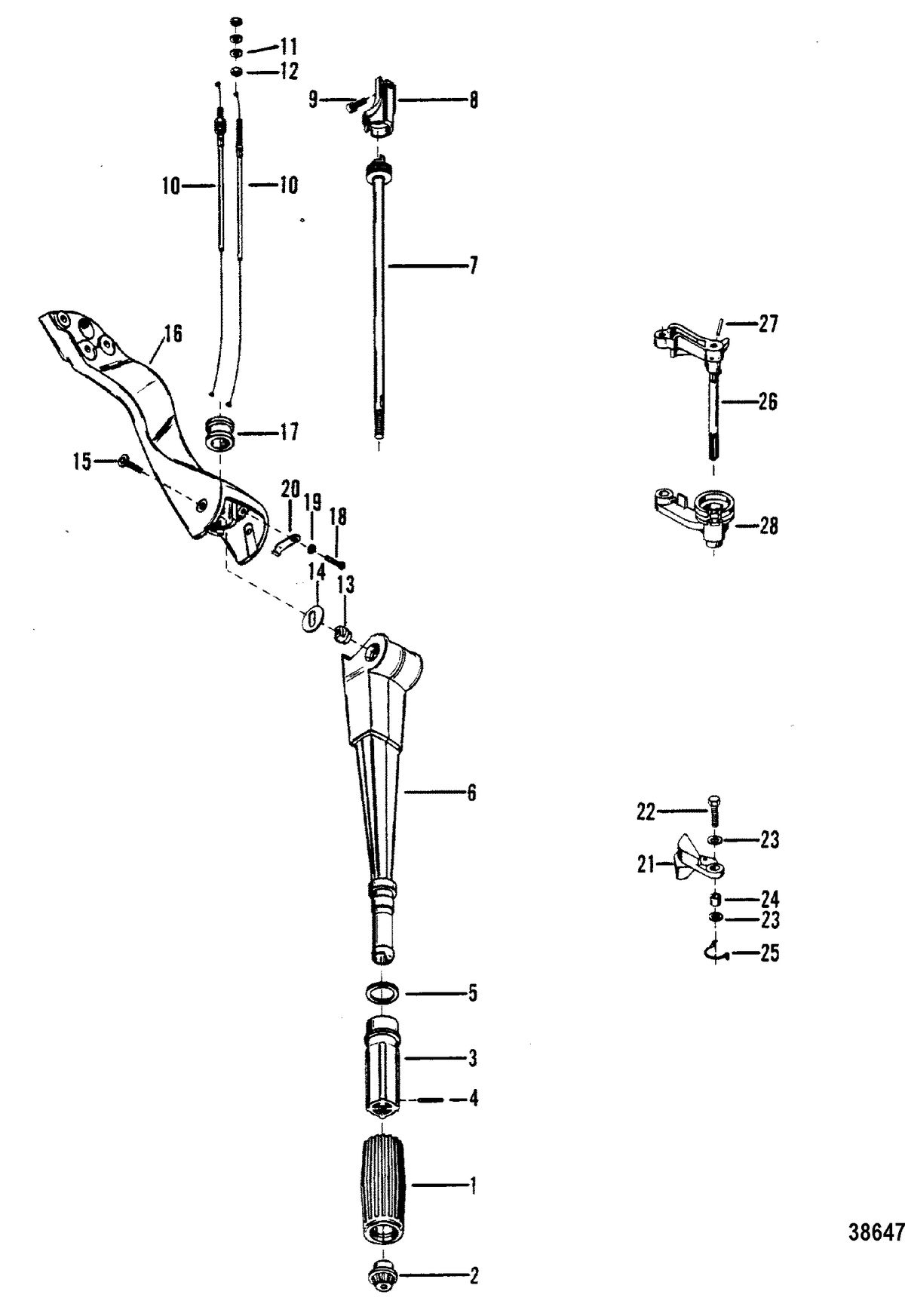 MERCURY 7.5 /9.8 H.P. STEERING HANDLE AND THROTTLE LINKAGE