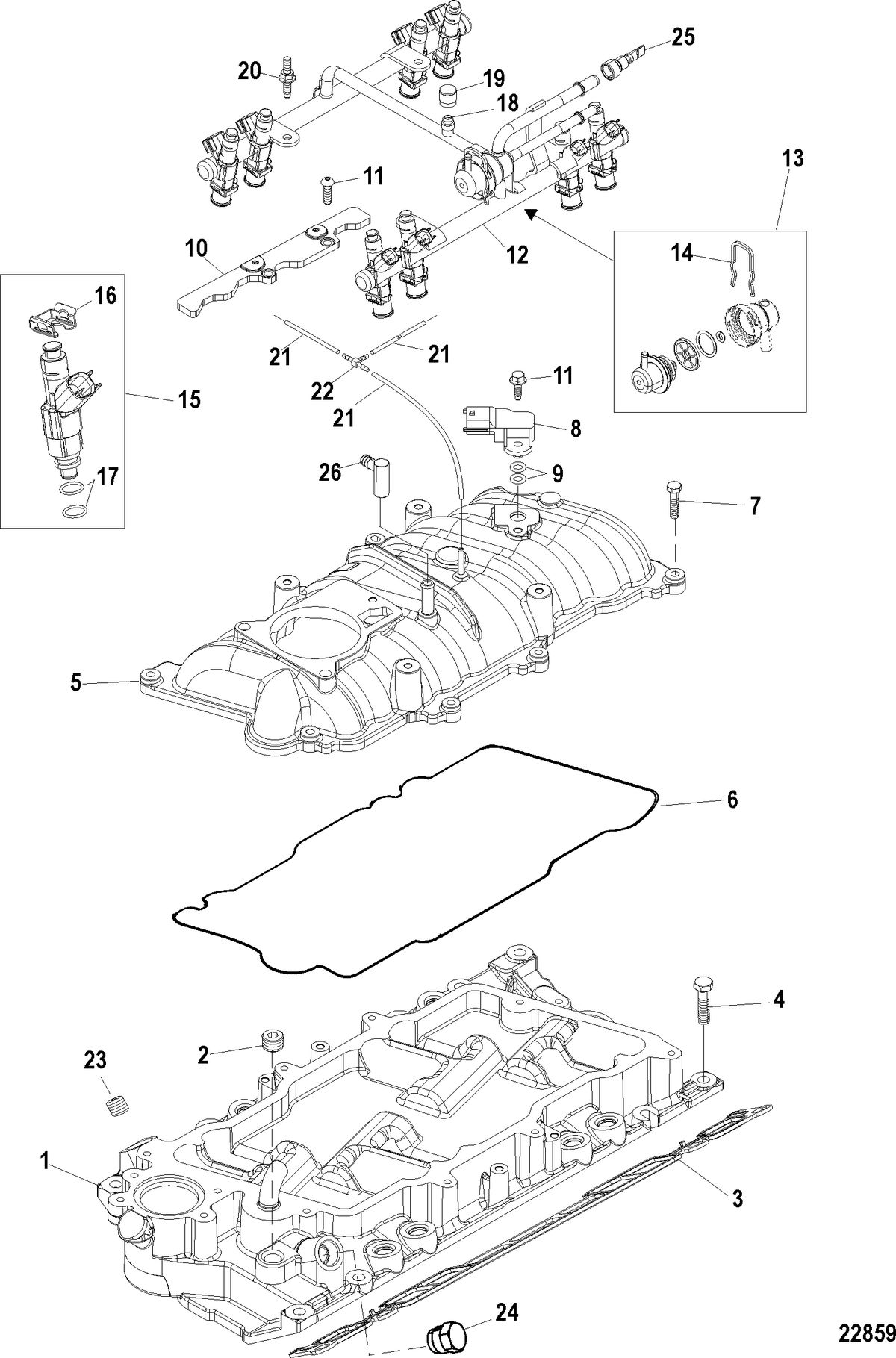 MERCRUISER 5.7/6.2L MPI INBOARD Intake Manifold and Fuel Rail